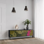 TROPICAL BEAUTY Mueble de TV de 3 Puertas en Acabado Negro