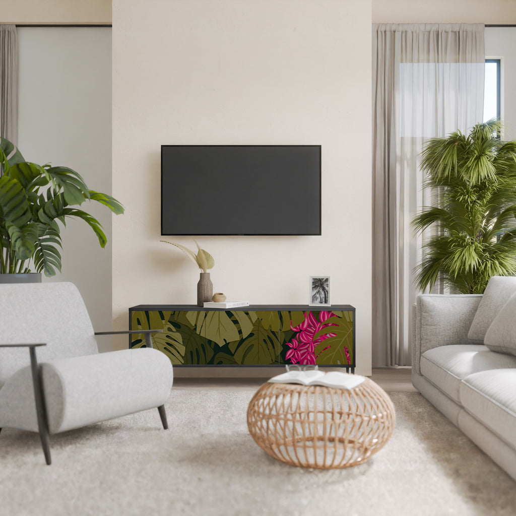 TROPICAL BEAUTY 3-Door TV Stand in Black Finish