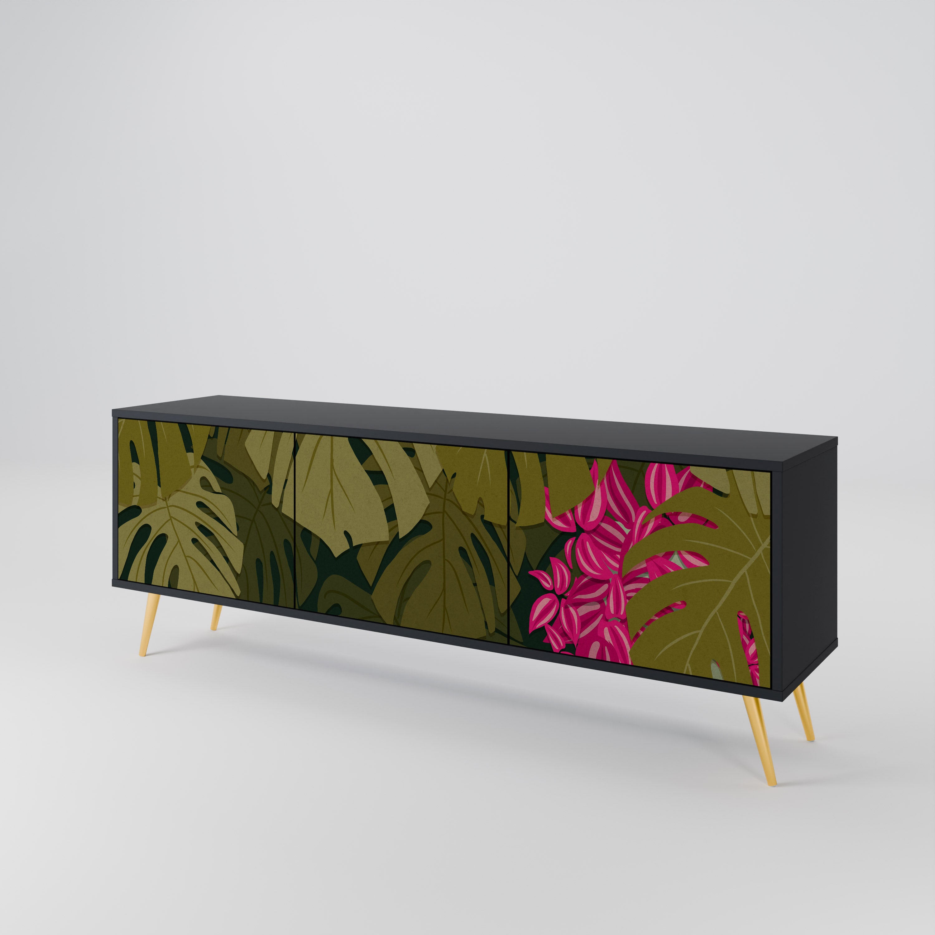 TROPICAL BEAUTY 3-Door TV Stand in Black Finish