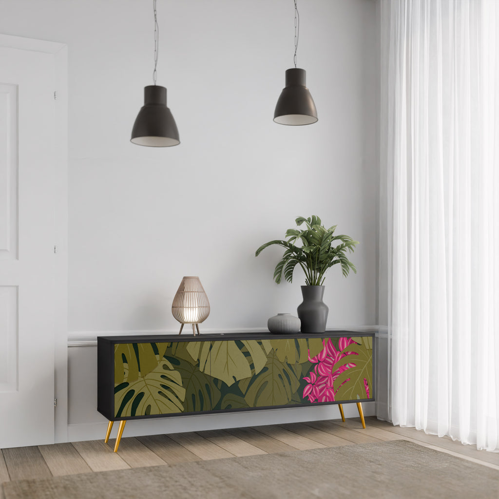 TROPICAL BEAUTY 3-Door TV Stand in Black Finish