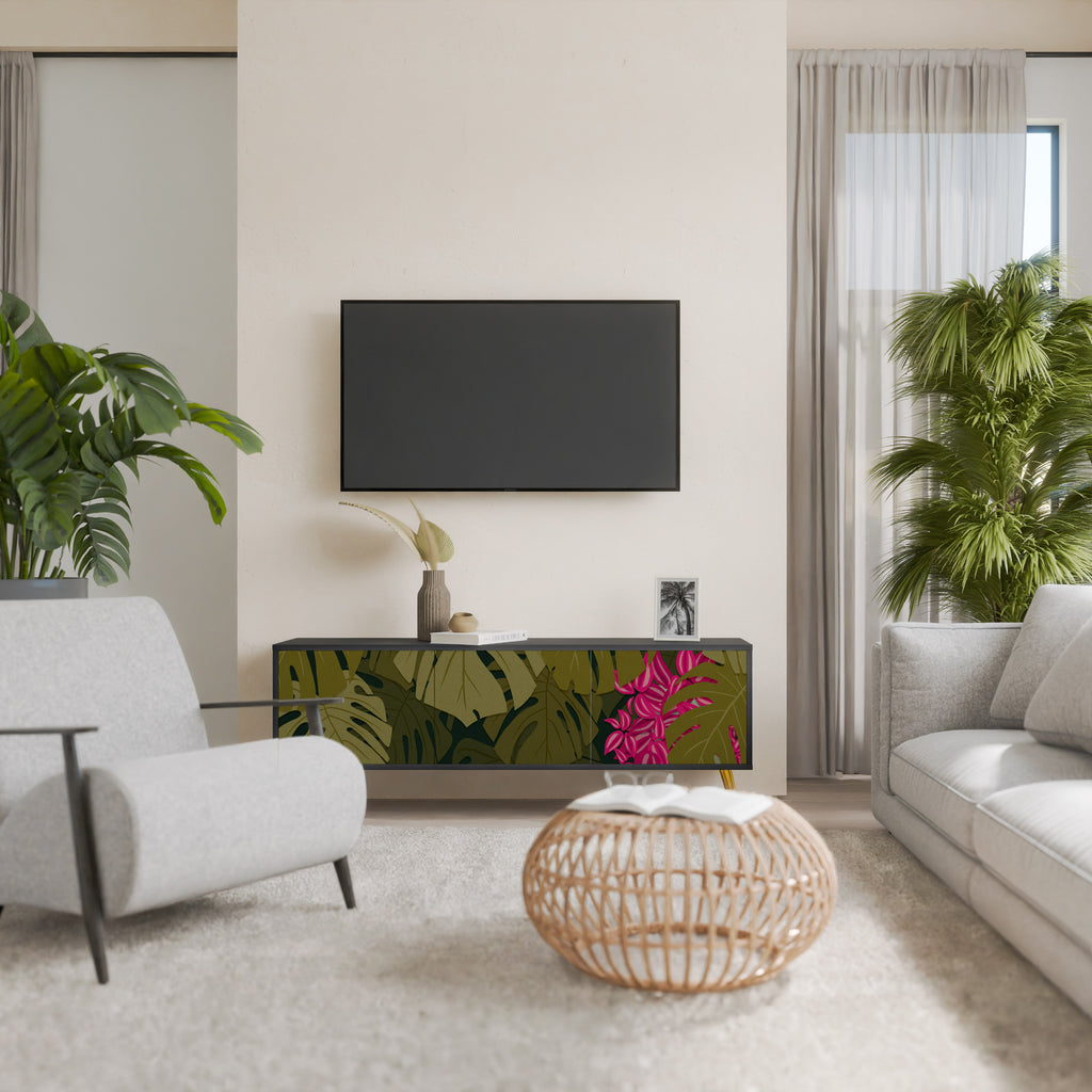 TROPICAL BEAUTY 3-Door TV Stand in Black Finish