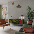 TROPICAL BEAUTY Mueble de TV de 3 Puertas en Acabado Negro