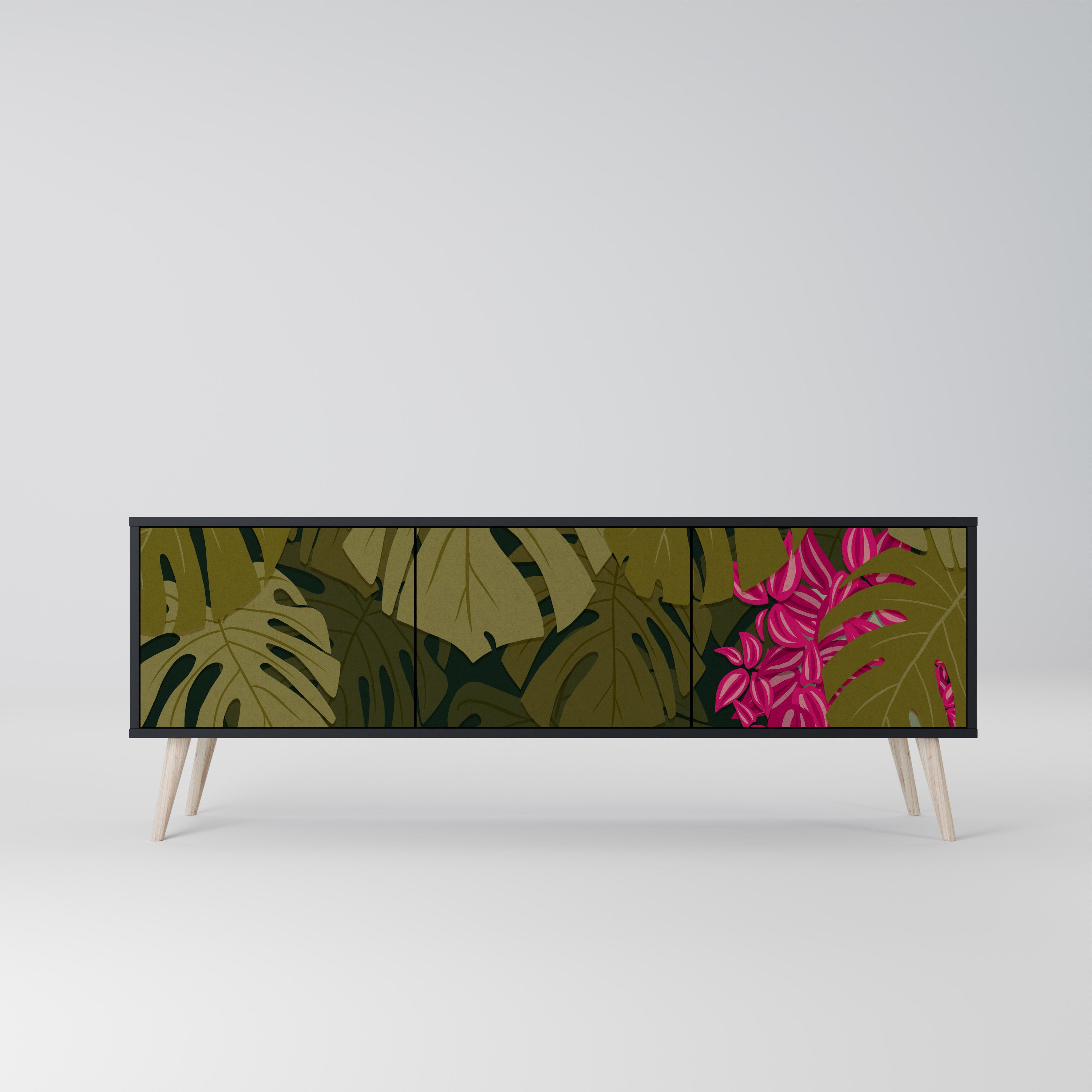 TROPICAL BEAUTY 3-Door TV Stand in Black Finish