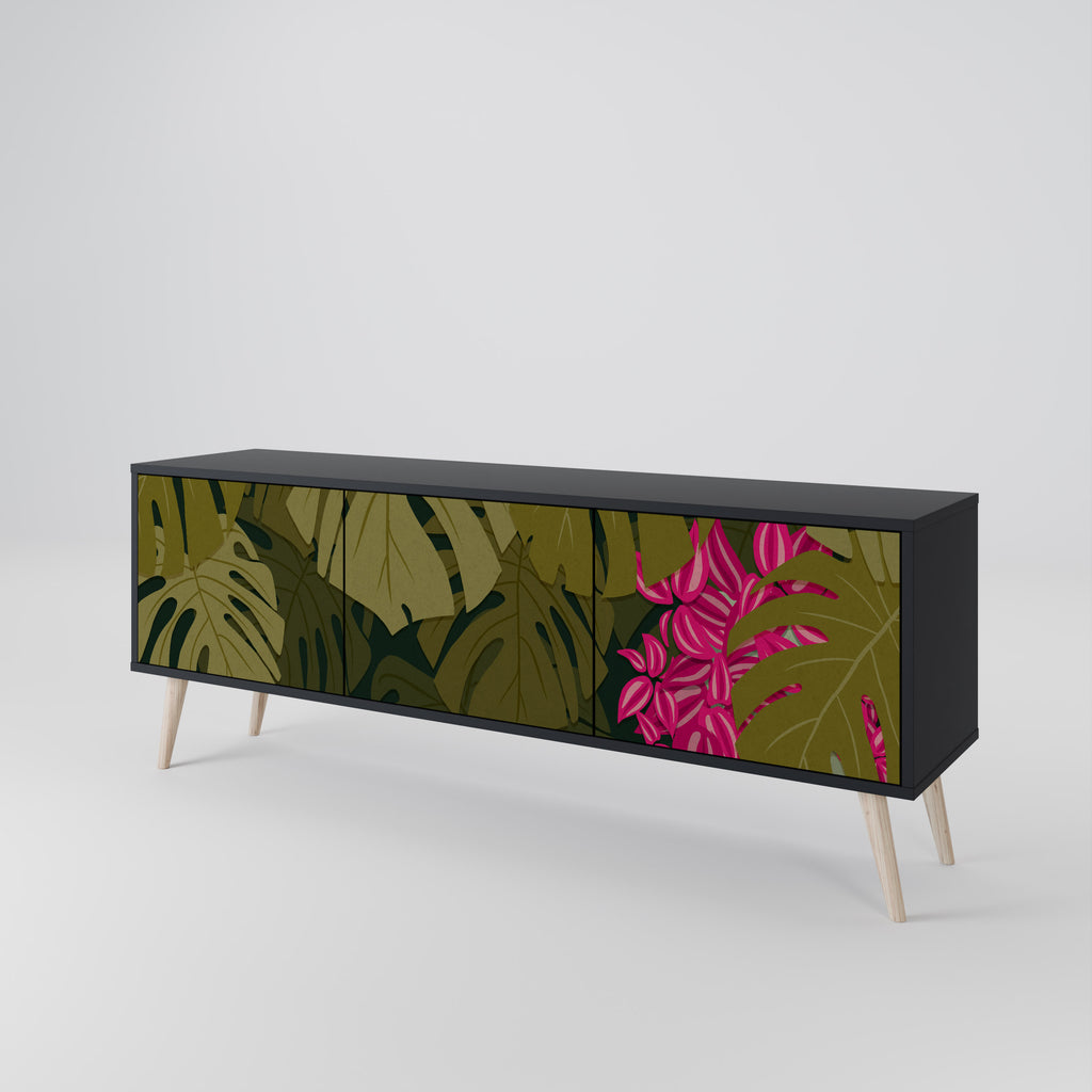 TROPICAL BEAUTY 3-Door TV Stand in Black Finish