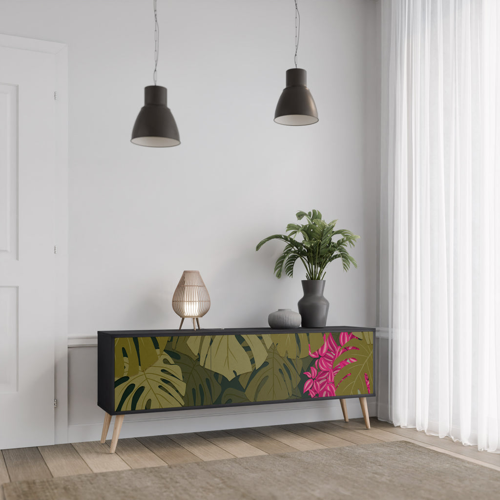 TROPICAL BEAUTY 3-Door TV Stand in Black Finish