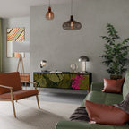 TROPICAL BEAUTY Mueble de TV de 3 Puertas en Acabado Negro