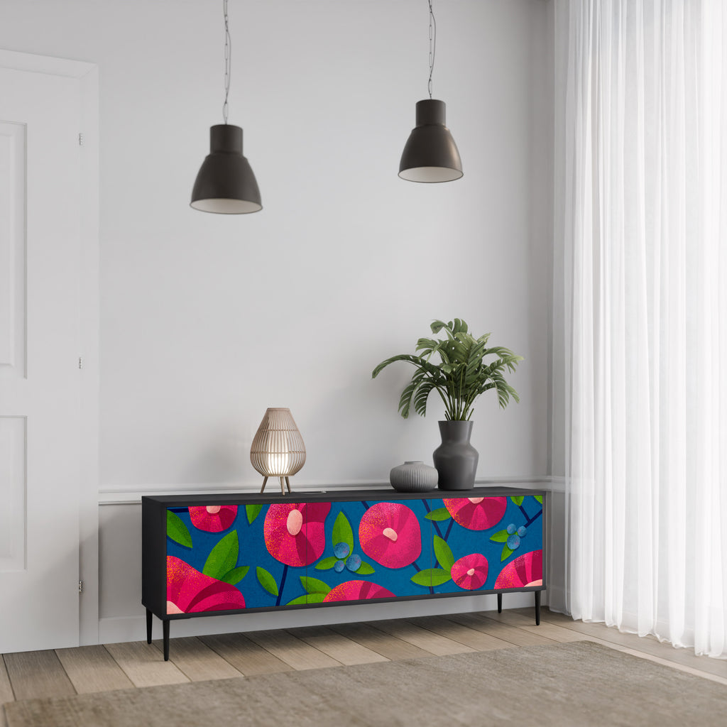 SPRING THOUGHTS 3-Door TV Stand in Black Finish