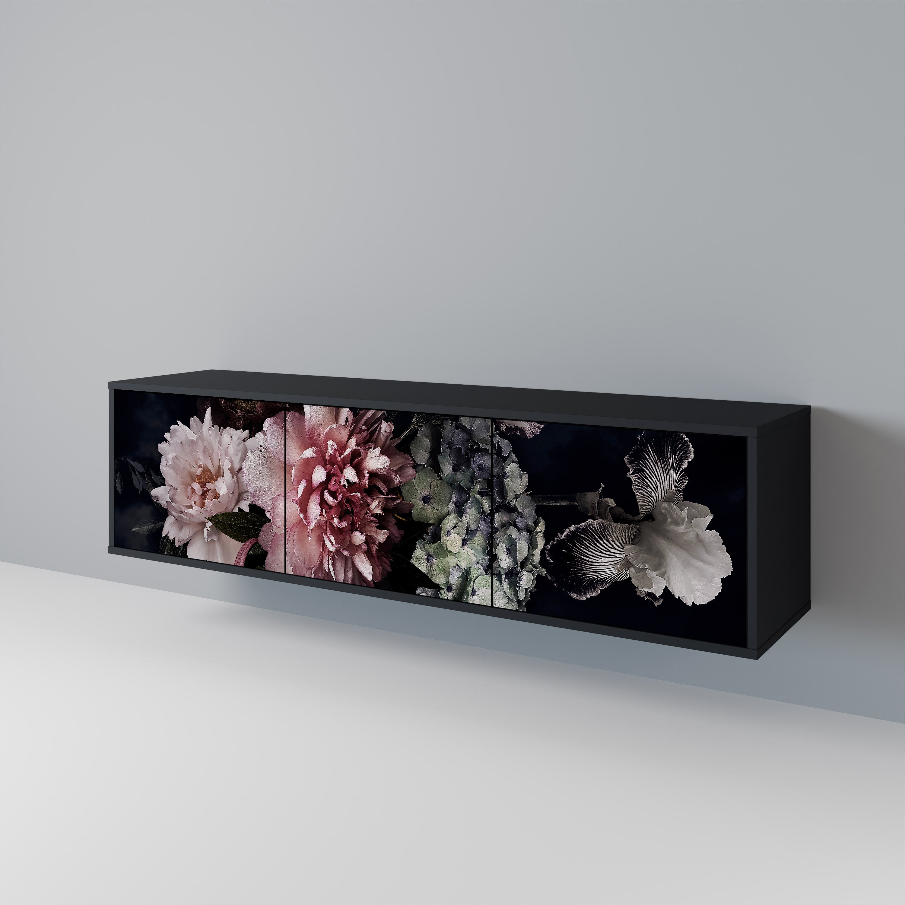 PURE BLOSSOM 3-Door TV Stand in Black Finish