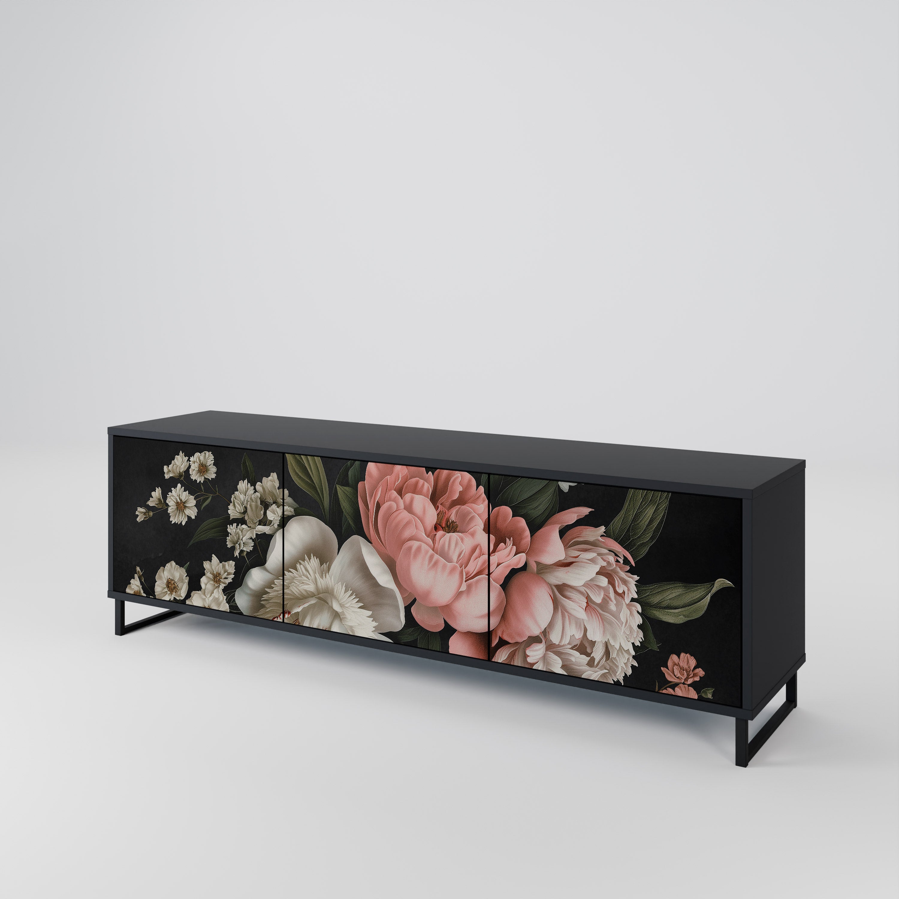 LUSH ELEGANCE 3-Door TV Stand in Black Finish