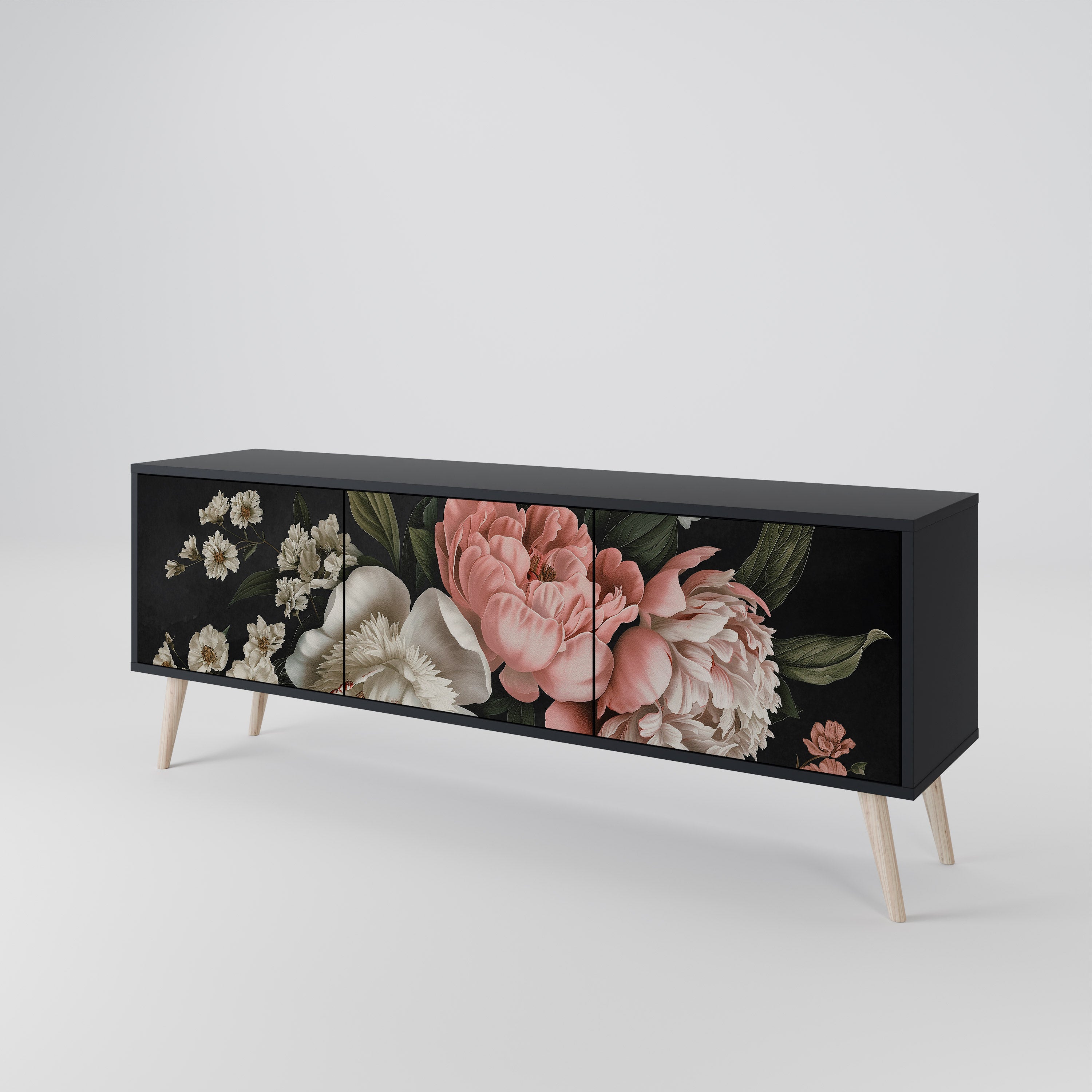 LUSH ELEGANCE 3-Door TV Stand in Black Finish