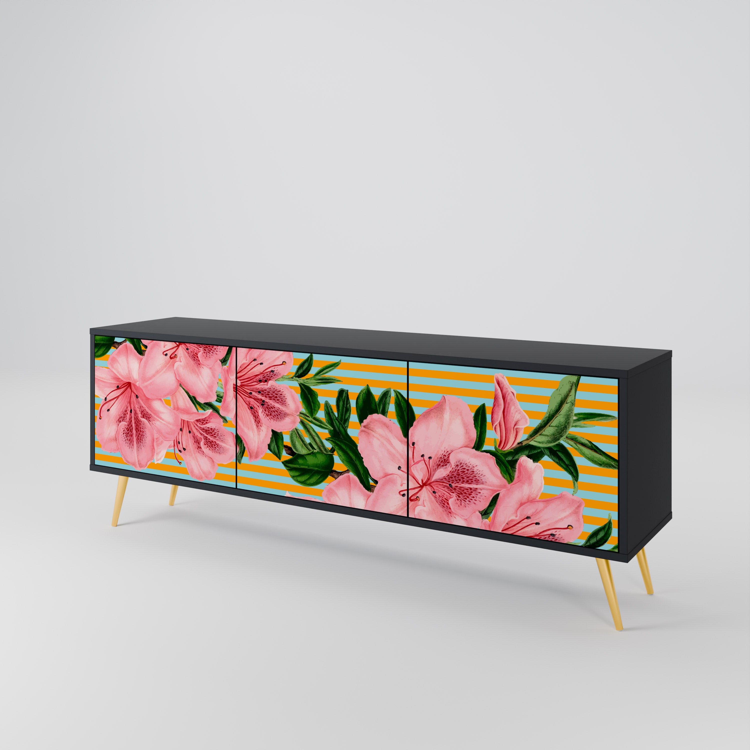 FRAGILE BEAUTY 3-Door TV Stand in Black Finish
