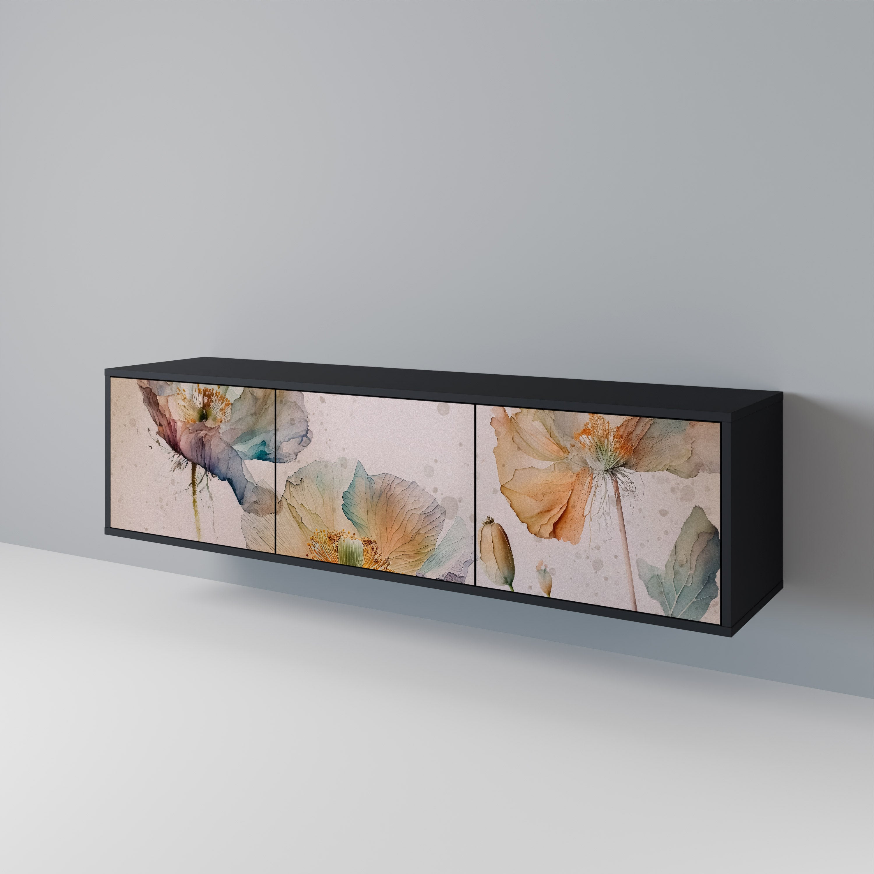 SOFTEN POPPY 3-Door TV Stand in Black Finish