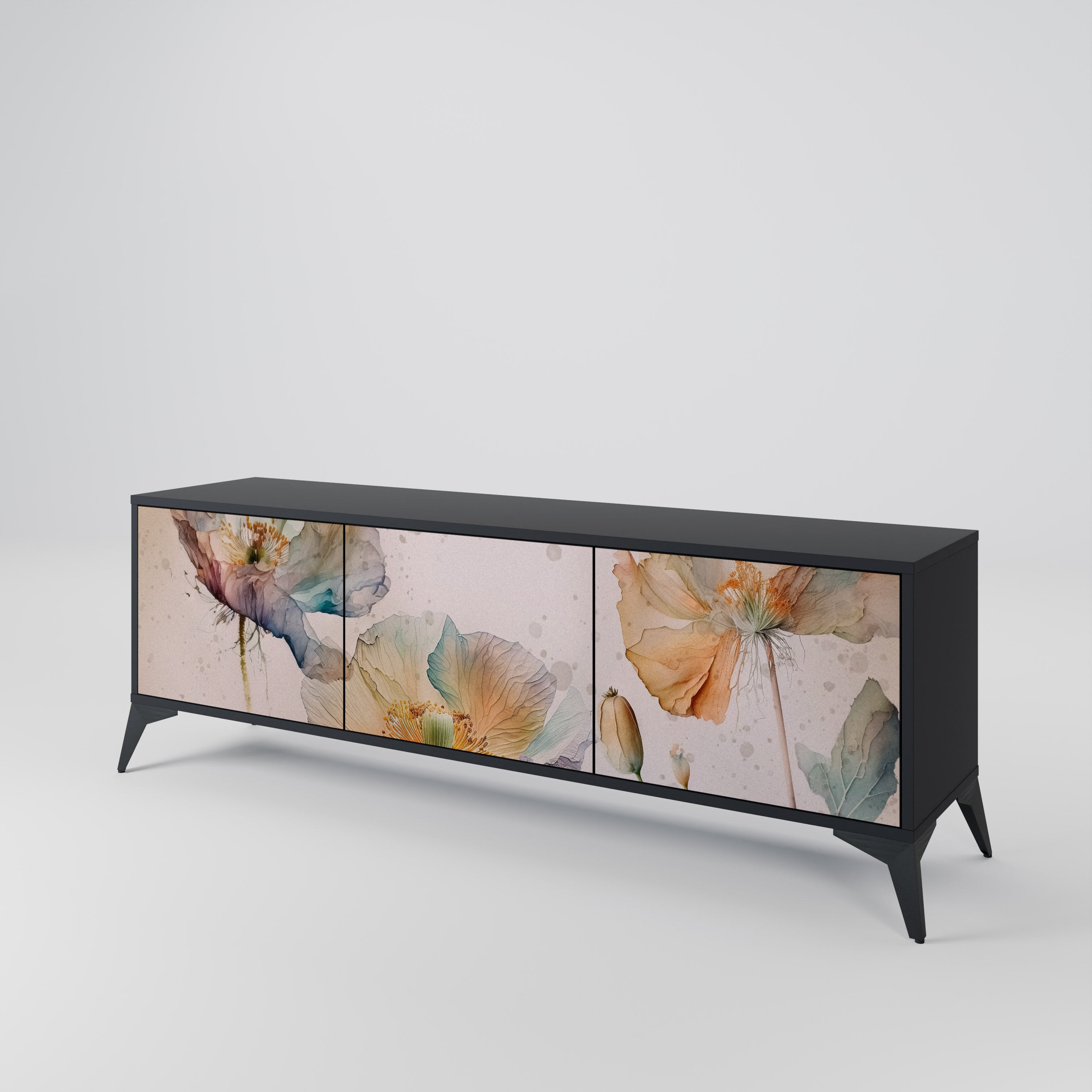 SOFTEN POPPY 3-Door TV Stand in Black Finish