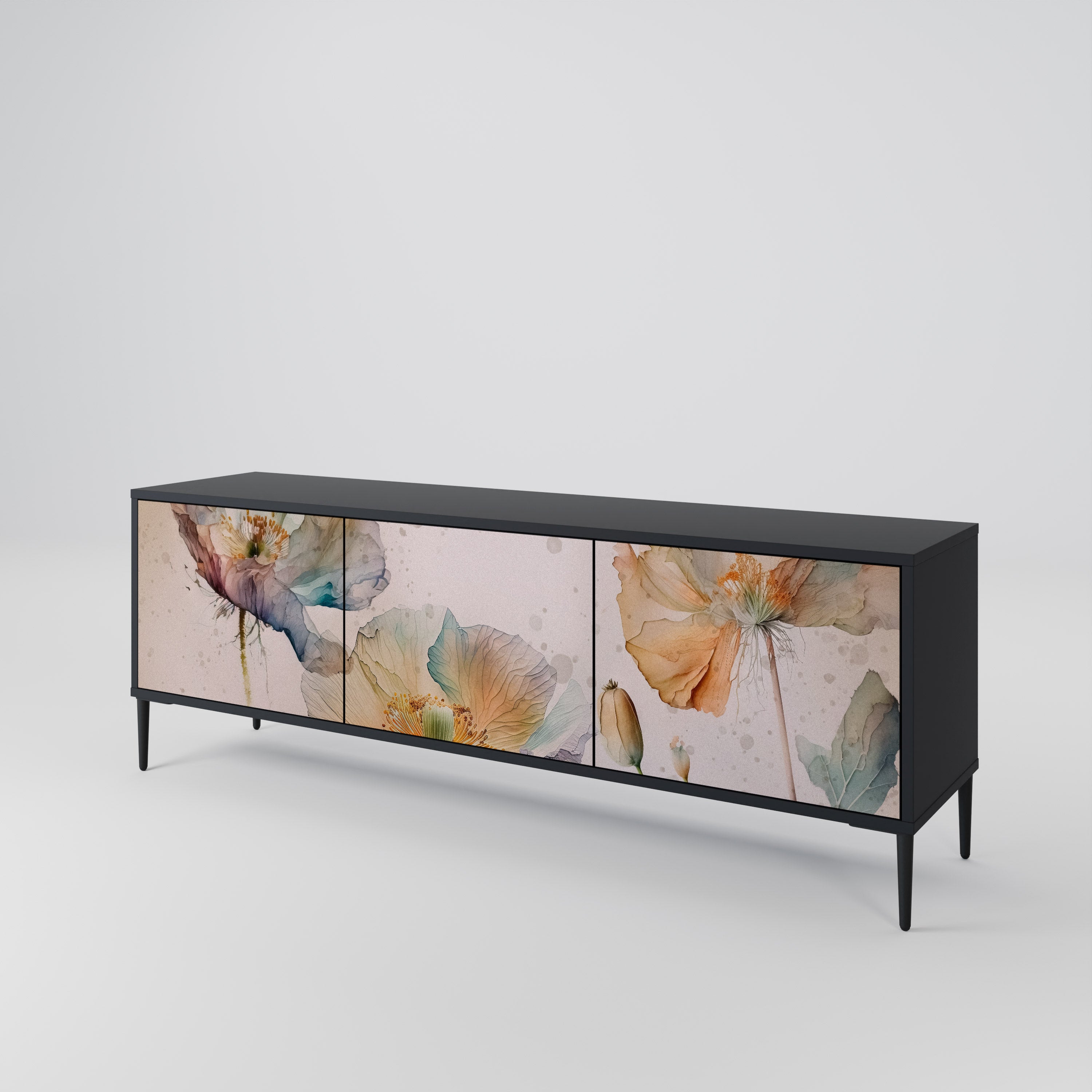 SOFTEN POPPY 3-Door TV Stand in Black Finish