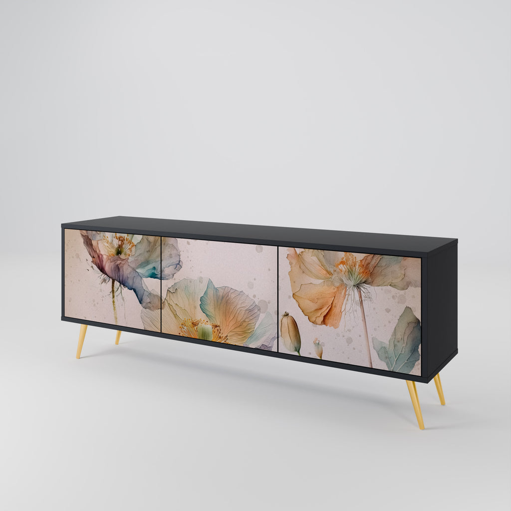 SOFTEN POPPY 3-Door TV Stand in Black Finish
