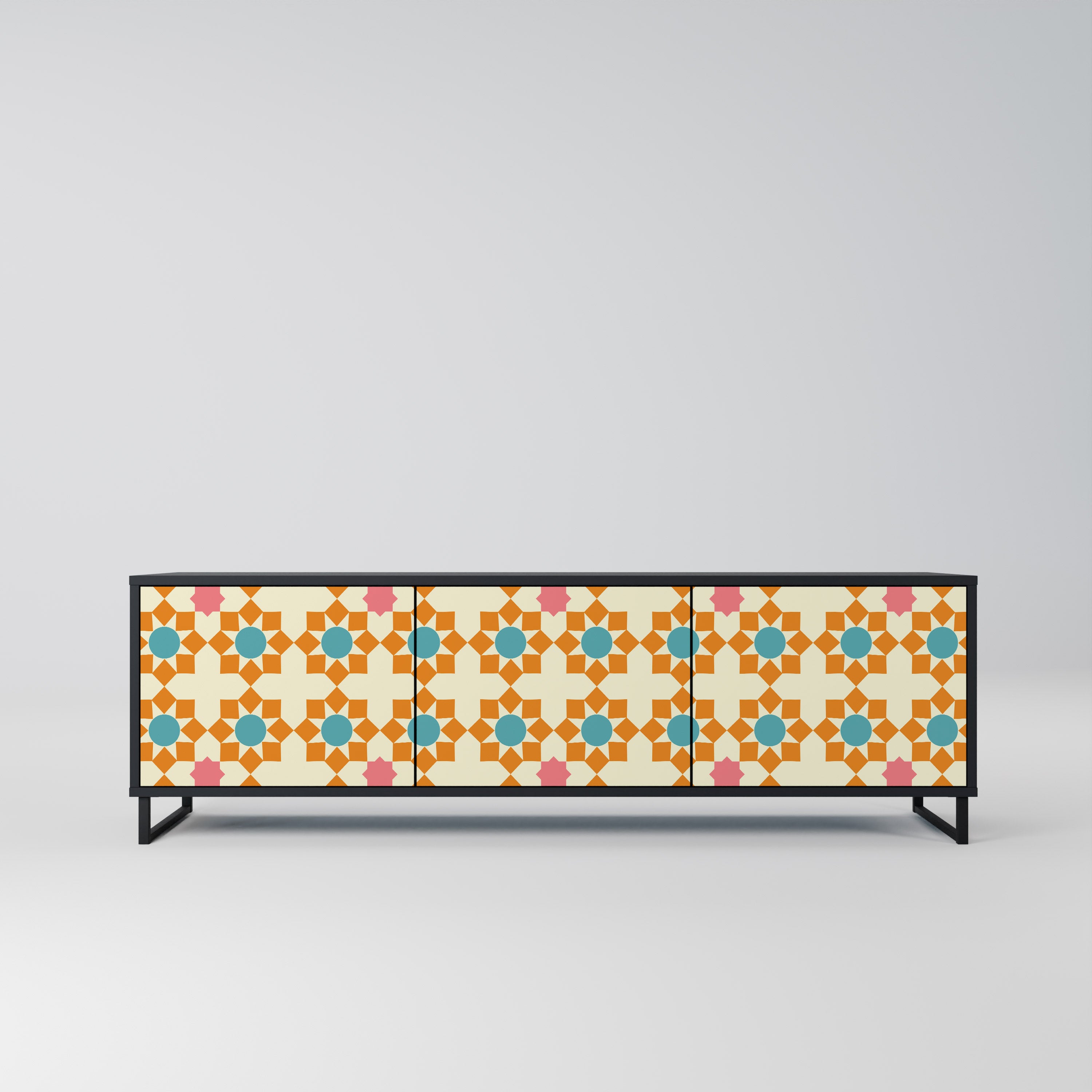 FLORAL DECOR 3-Door TV Stand in Black Finish