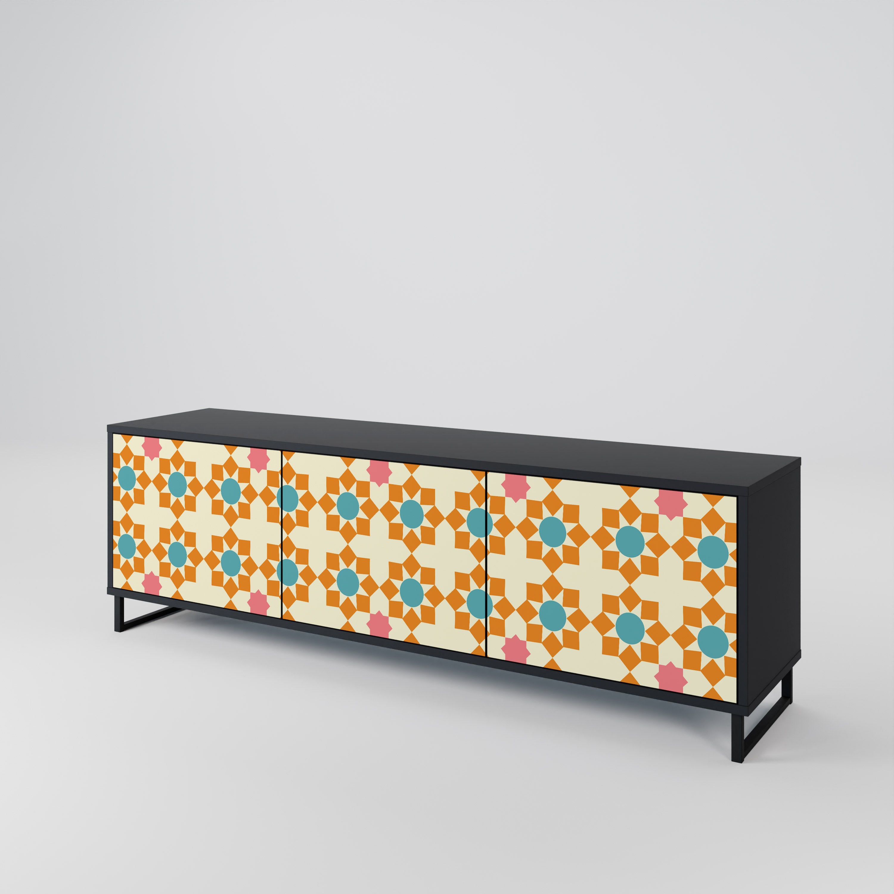 FLORAL DECOR 3-Door TV Stand in Black Finish