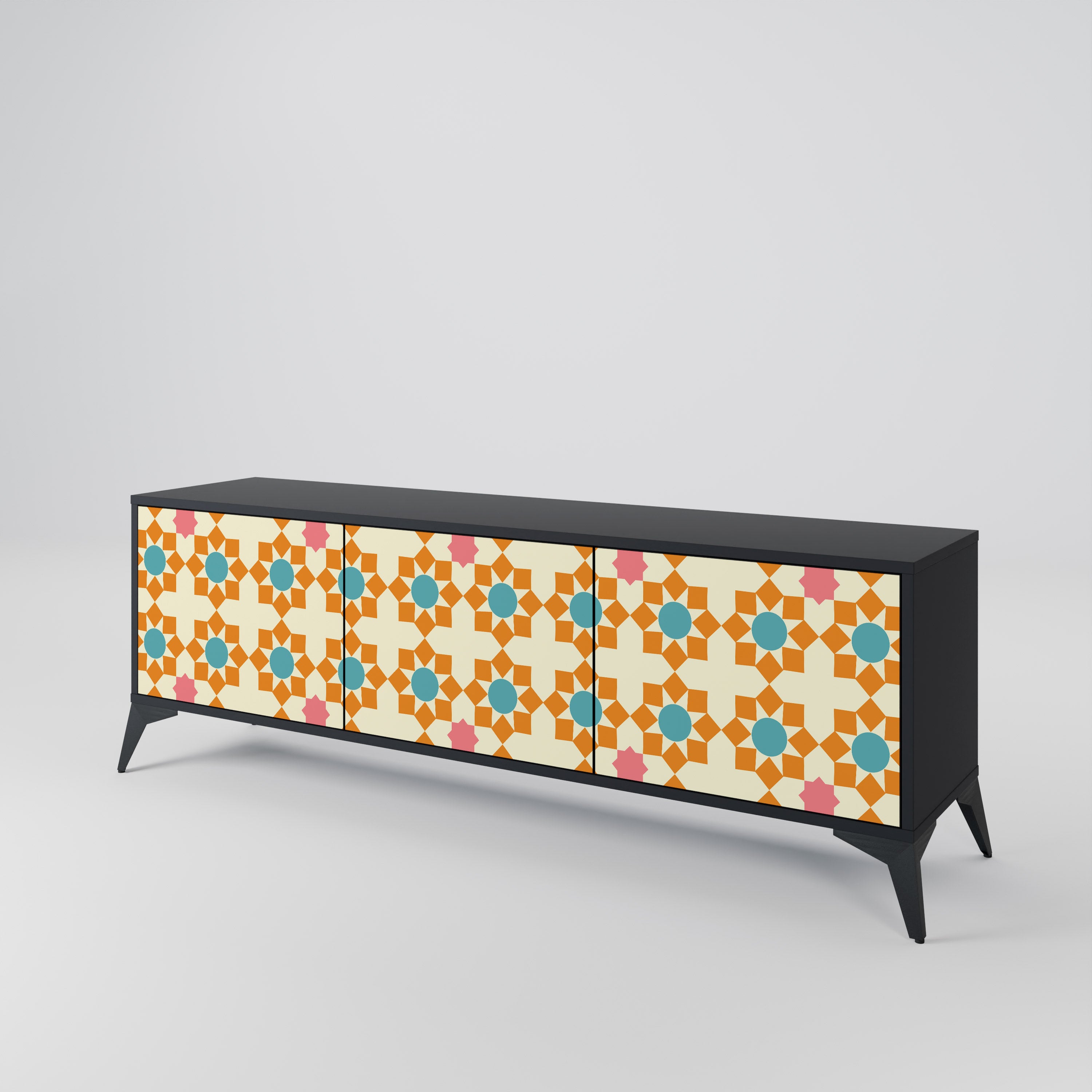 FLORAL DECOR 3-Door TV Stand in Black Finish