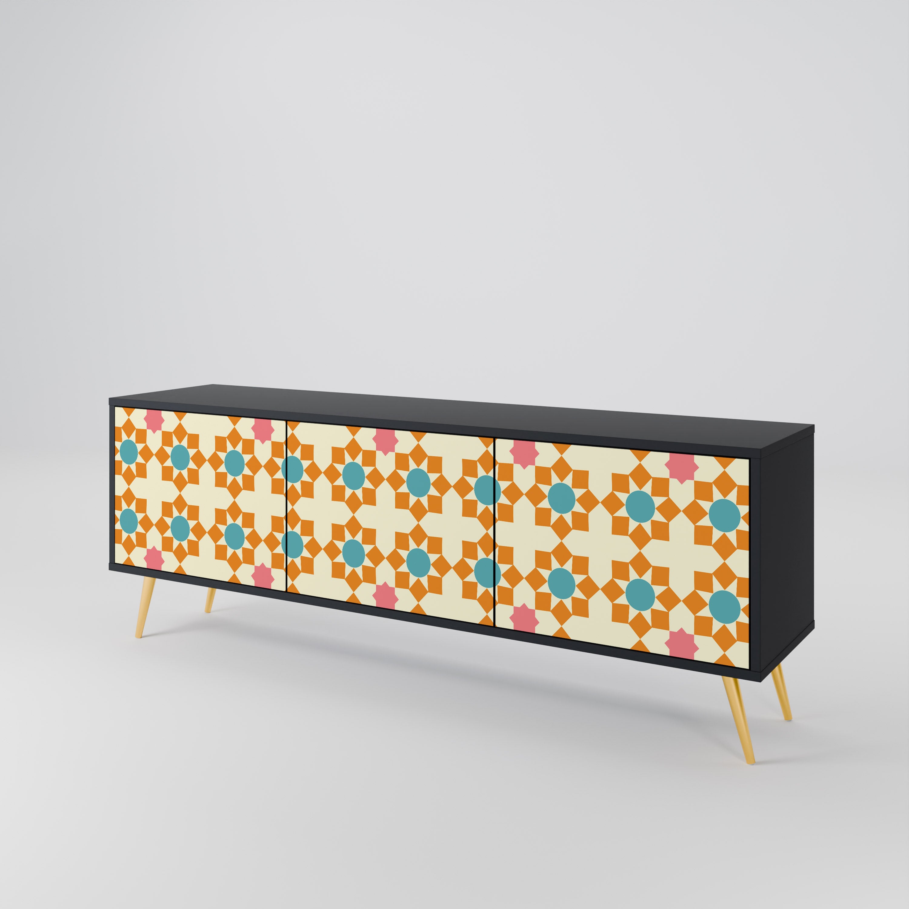 FLORAL DECOR 3-Door TV Stand in Black Finish