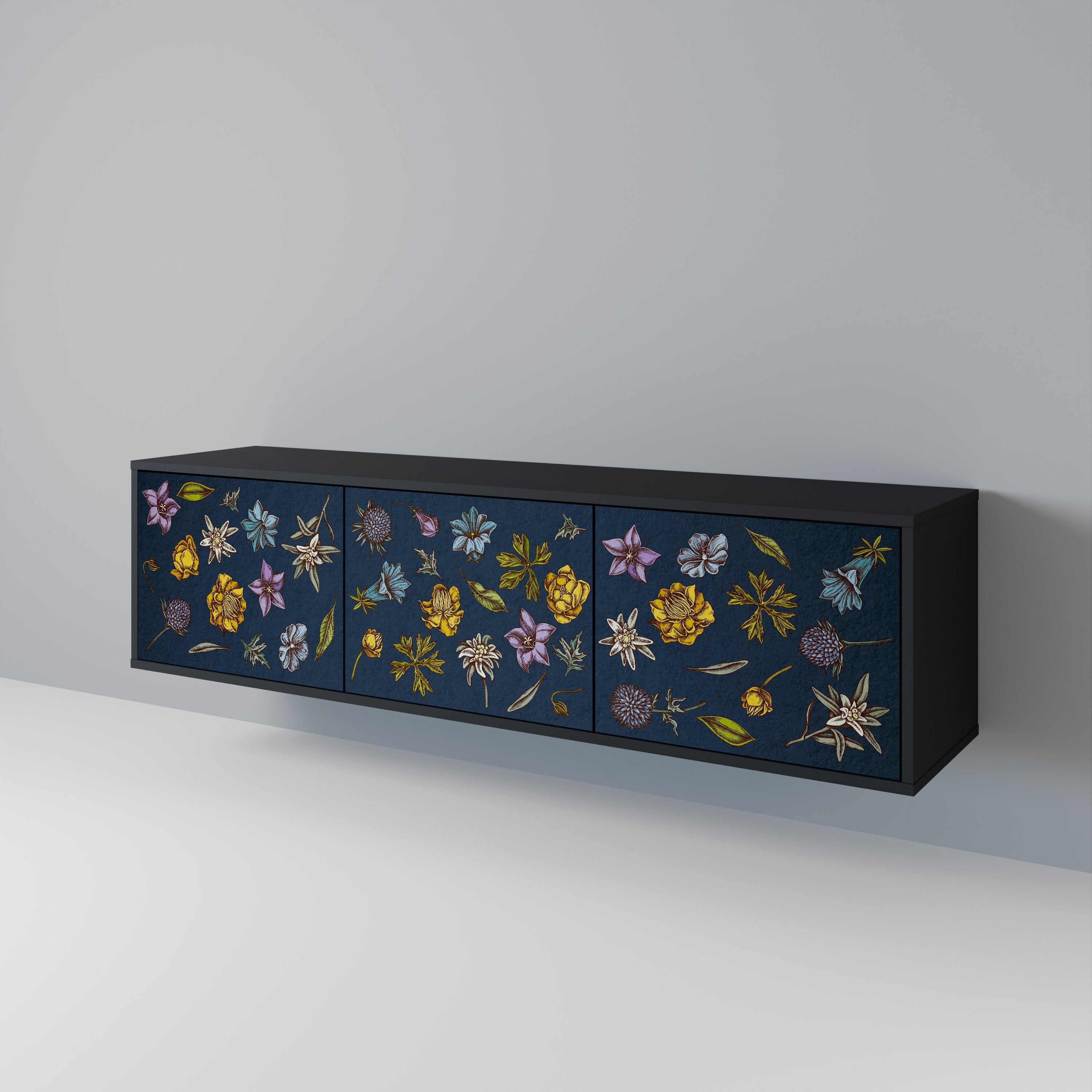FLOWERS ON NAVY BLUE Mueble de TV de 3 Puertas