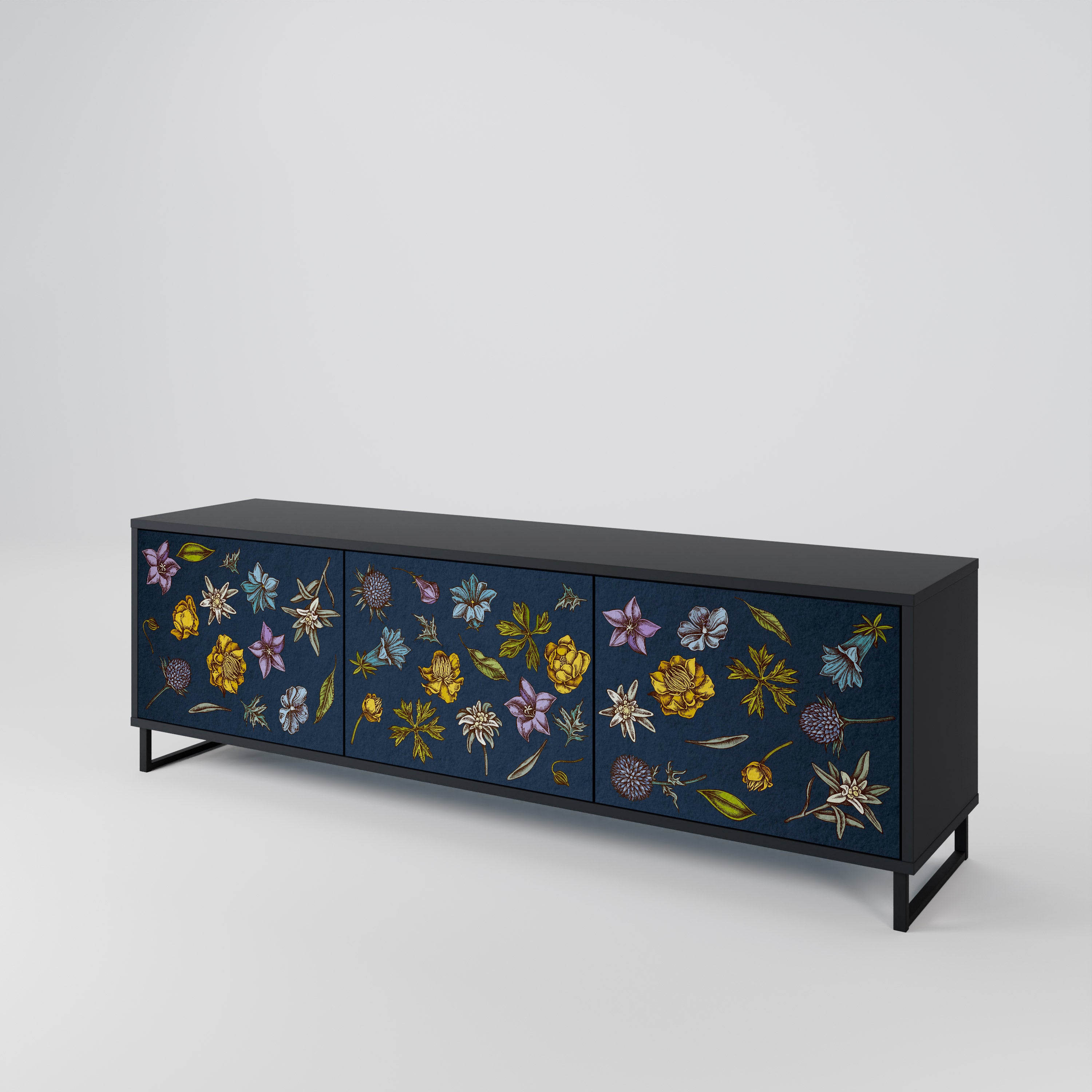 FLOWERS ON NAVY BLUE Mueble de TV de 3 Puertas