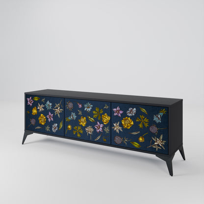 FLOWERS ON NAVY BLUE Mueble de TV de 3 Puertas