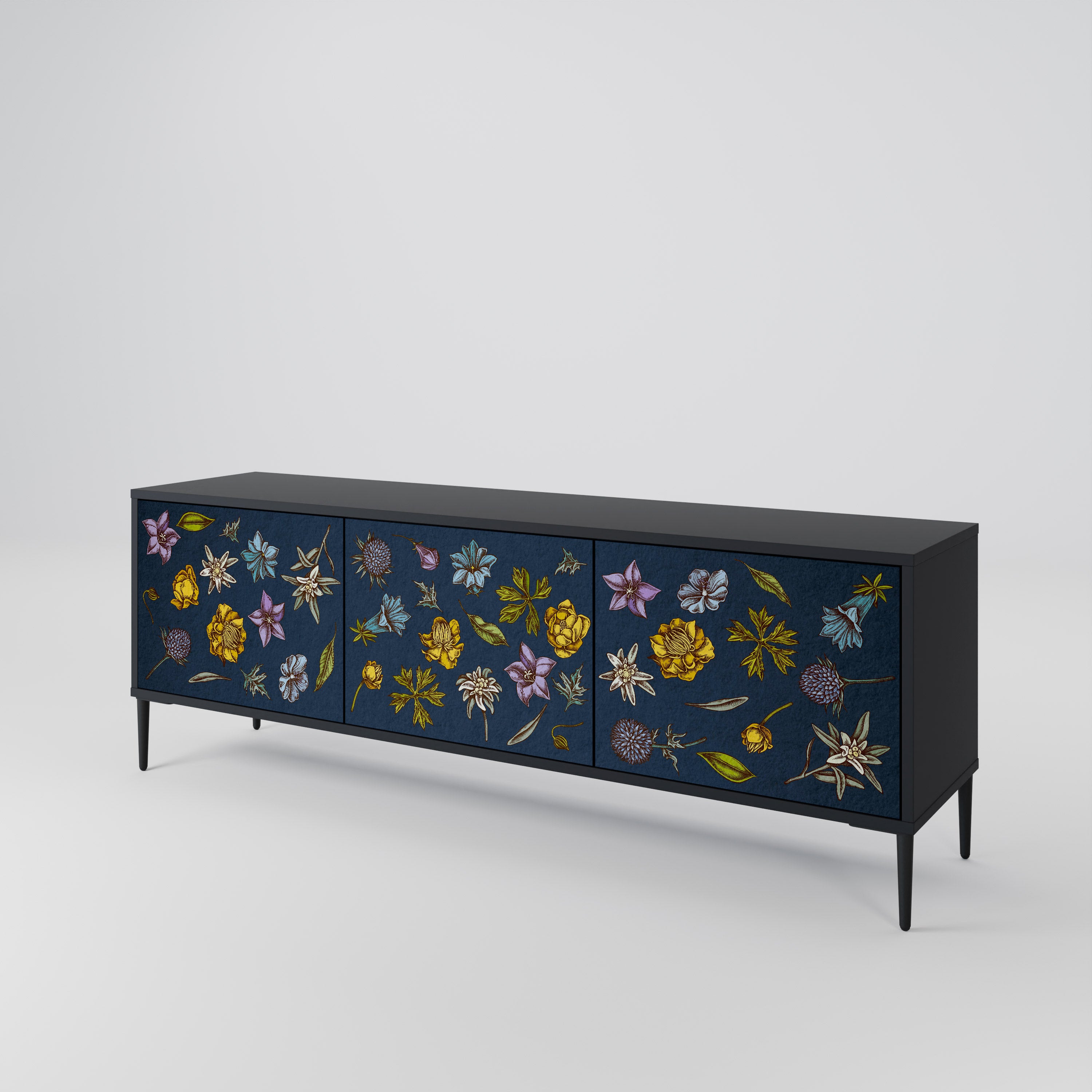 FLOWERS ON NAVY BLUE Mueble de TV de 3 Puertas