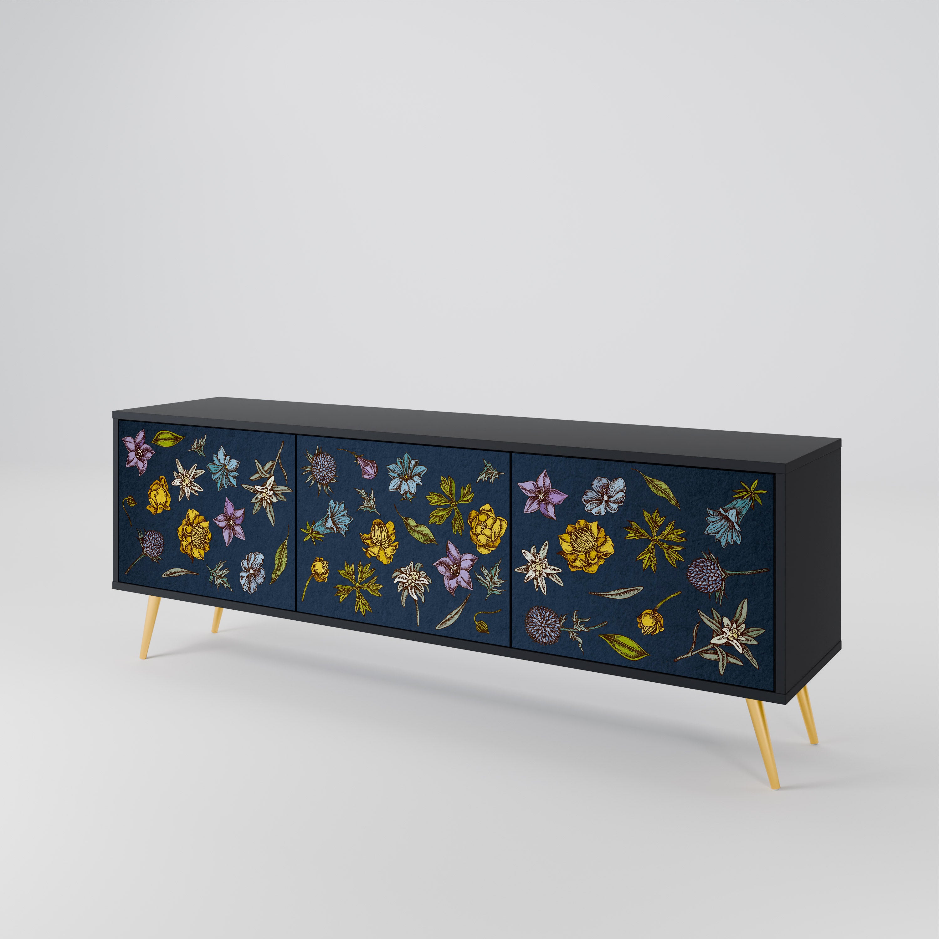 FLOWERS ON NAVY BLUE Mueble de TV de 3 Puertas