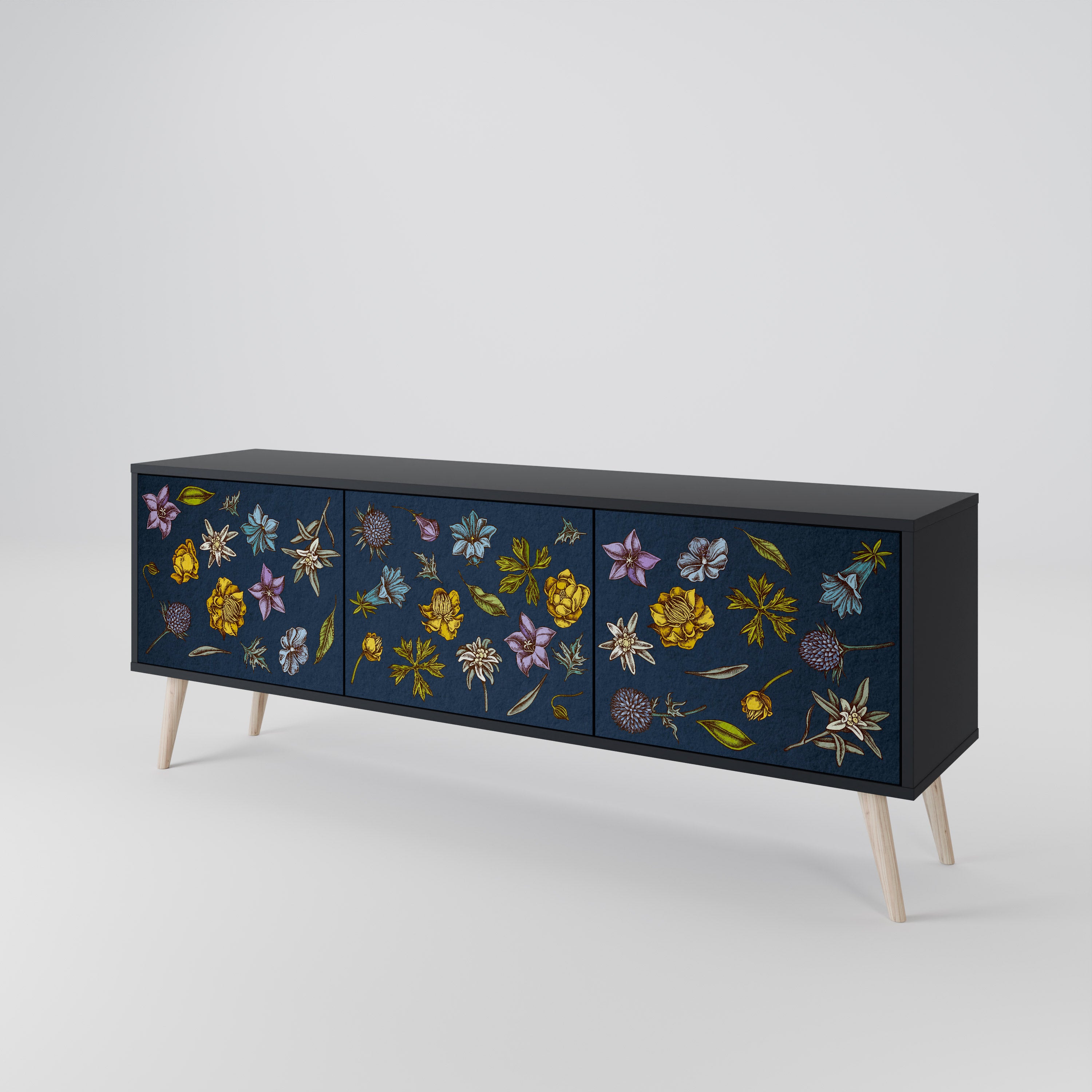 FLOWERS ON NAVY BLUE Mueble de TV de 3 Puertas
