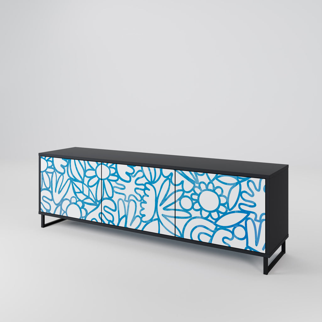BLOOMY MORNING 3-Door TV Stand in Black Finish