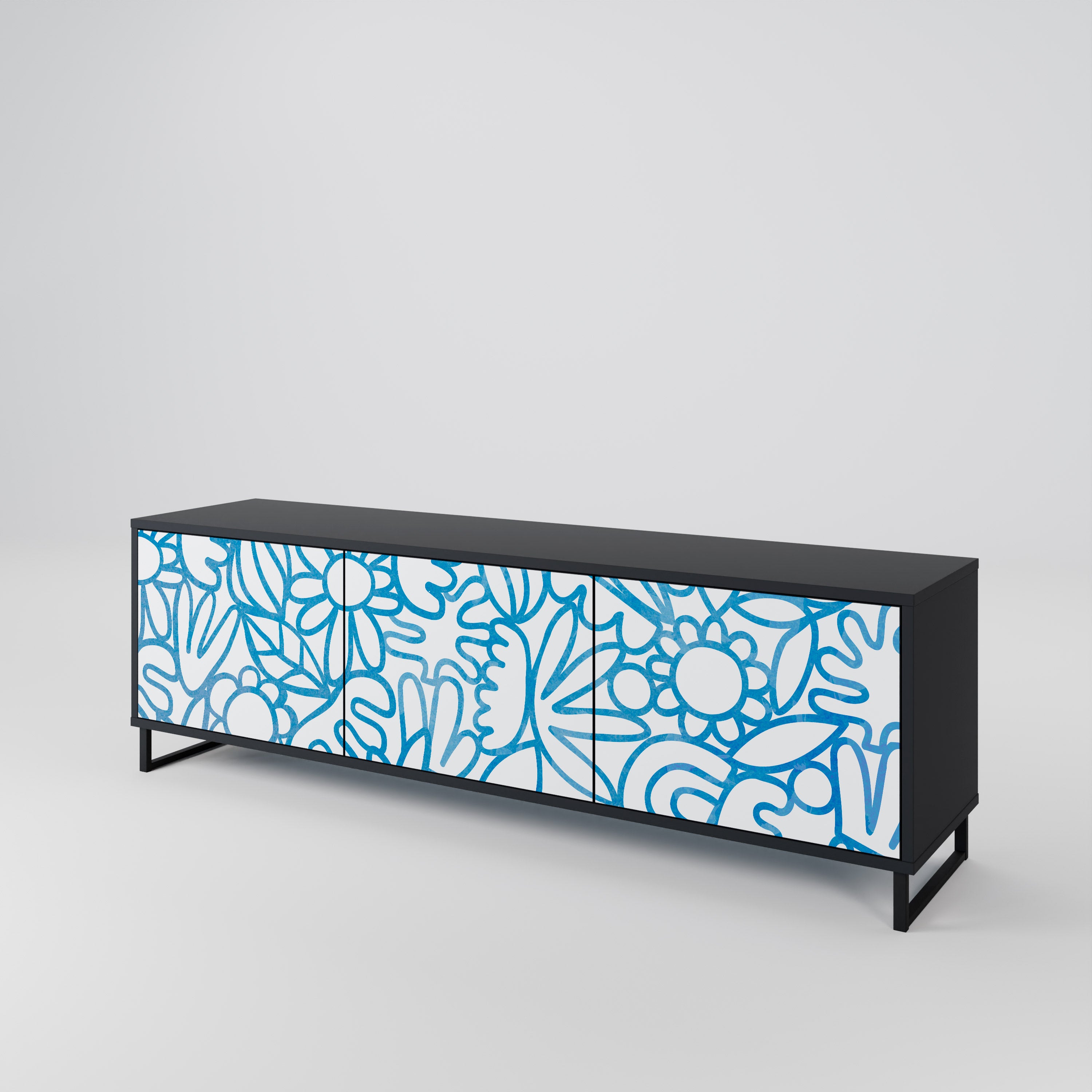 BLOOMY MORNING 3-Door TV Stand in Black Finish