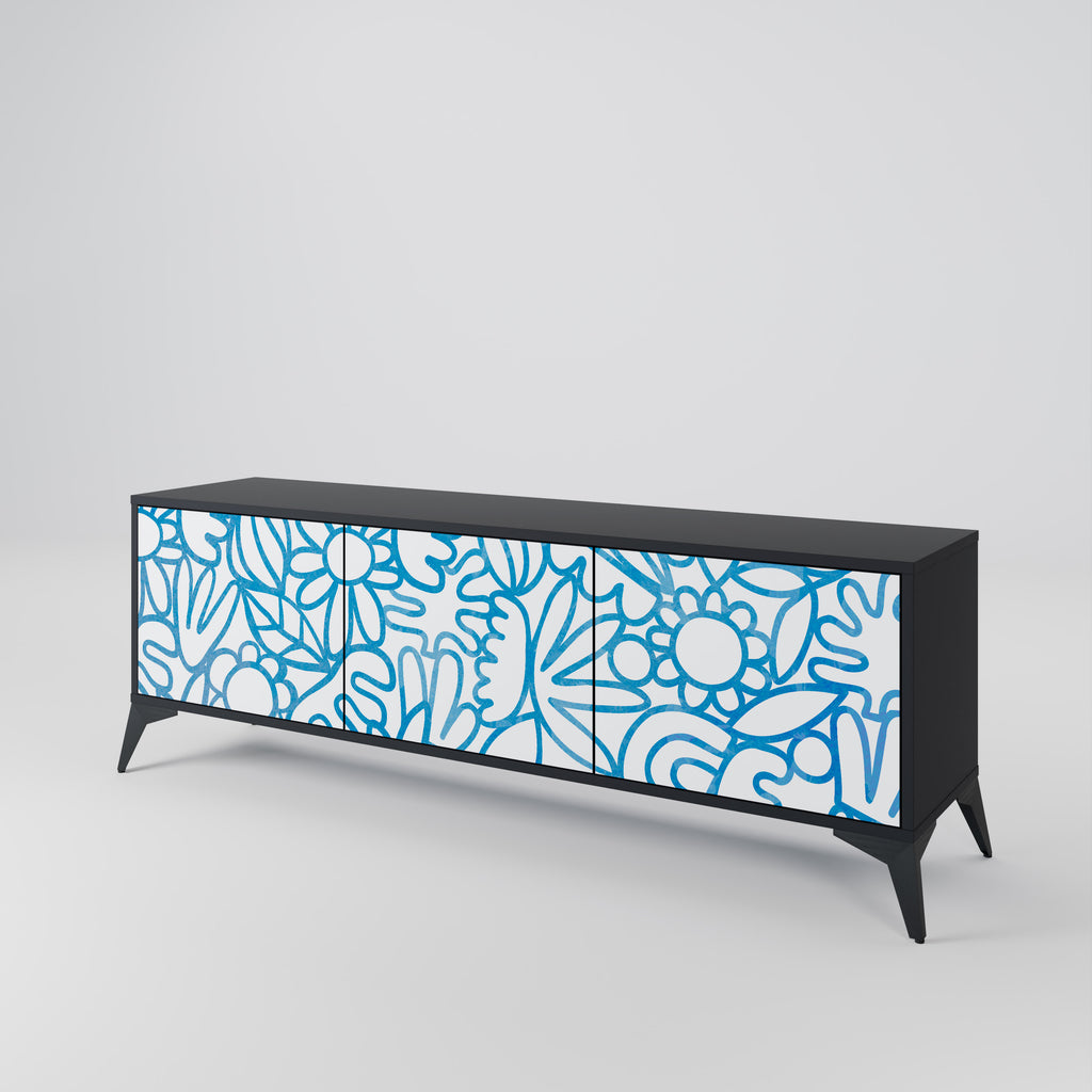 BLOOMY MORNING 3-Door TV Stand in Black Finish