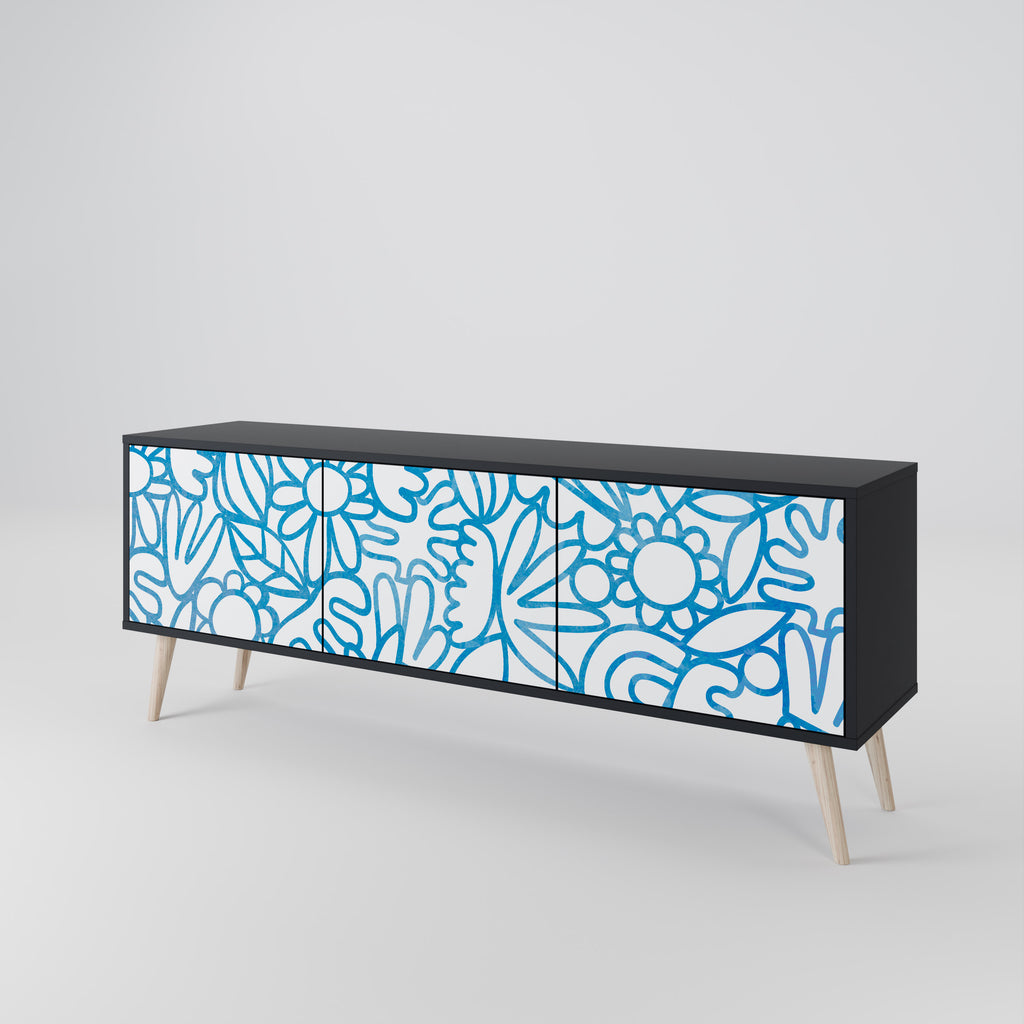 BLOOMY MORNING 3-Door TV Stand in Black Finish
