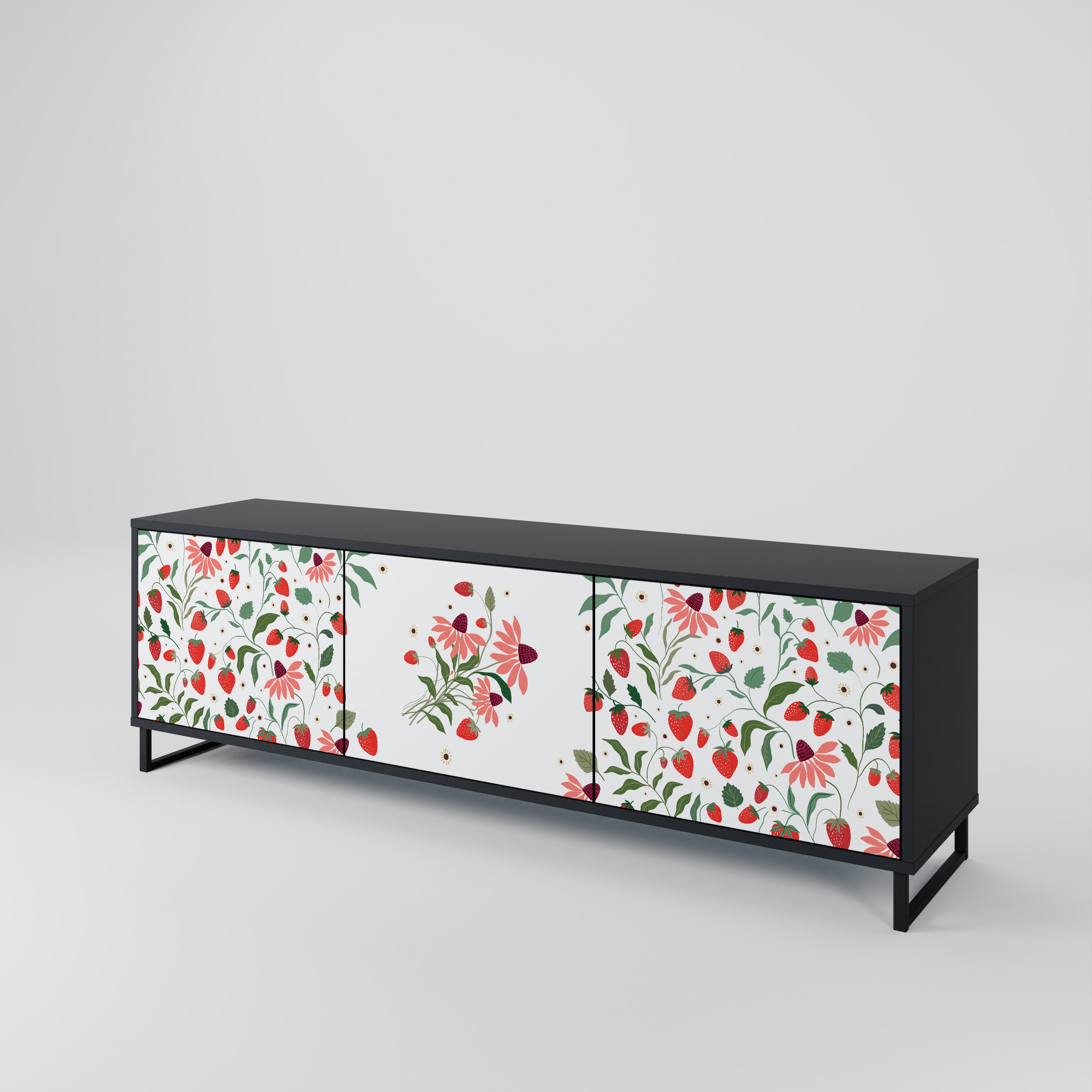 FLOWERS AND STRAWBERRIES Mueble de TV de 3 Puertas