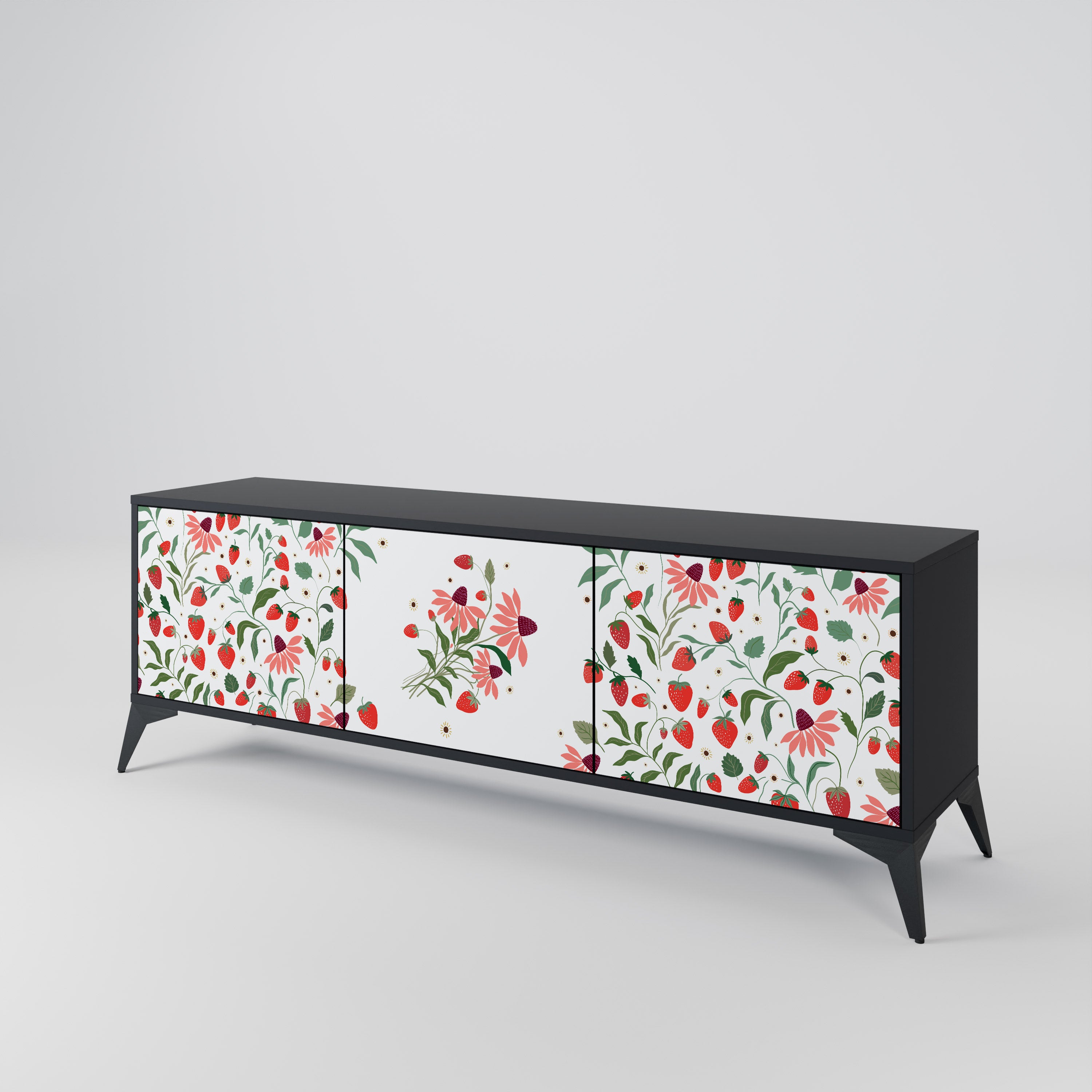 FLOWERS AND STRAWBERRIES Mueble de TV de 3 Puertas