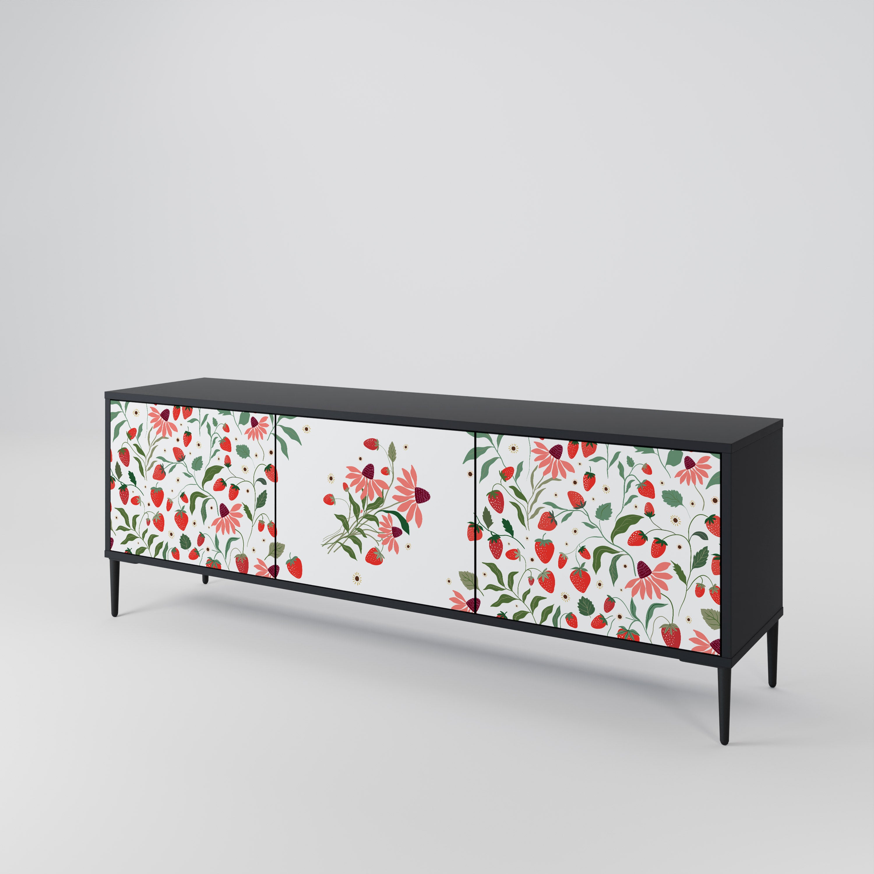 FLOWERS AND STRAWBERRIES Mueble de TV de 3 Puertas