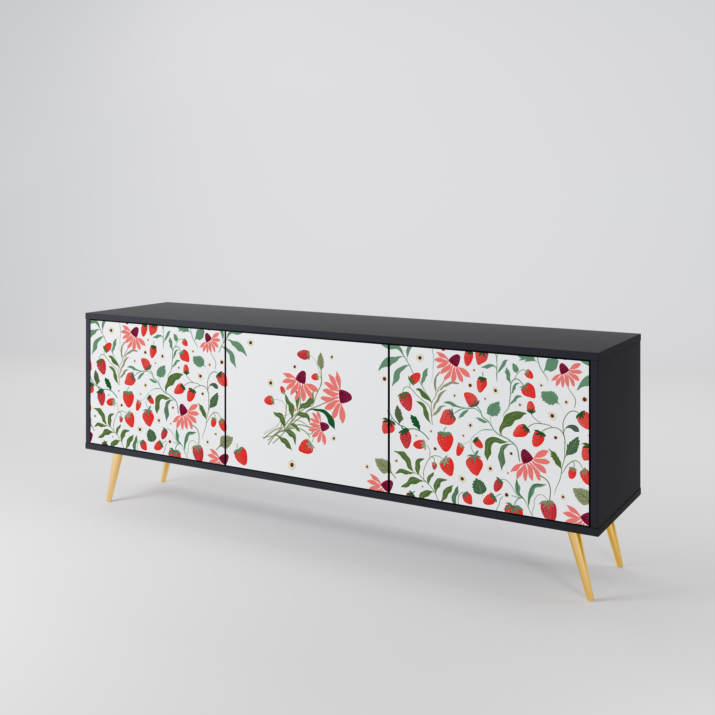 FLOWERS AND STRAWBERRIES Mueble de TV de 3 Puertas