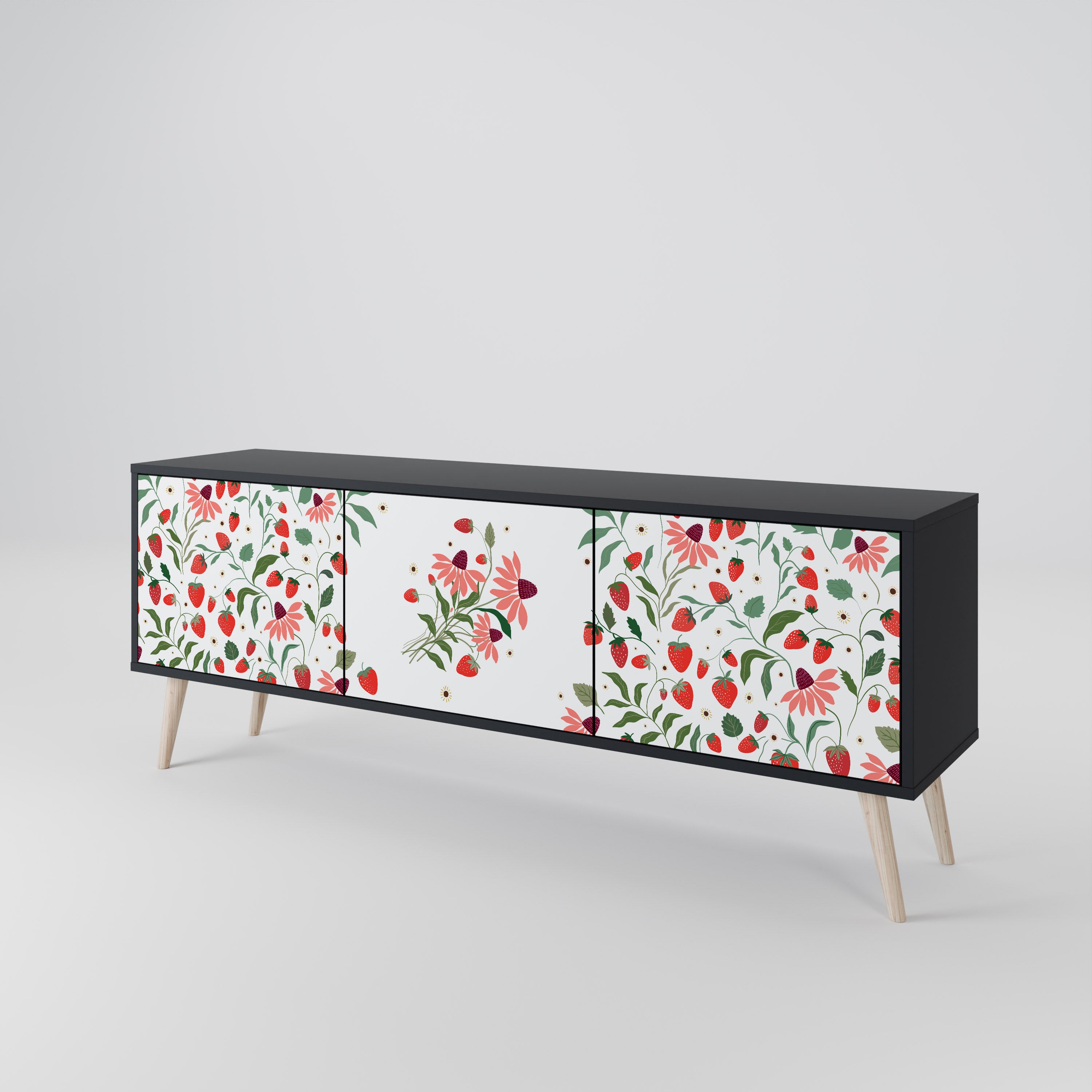 FLOWERS AND STRAWBERRIES Mueble de TV de 3 Puertas