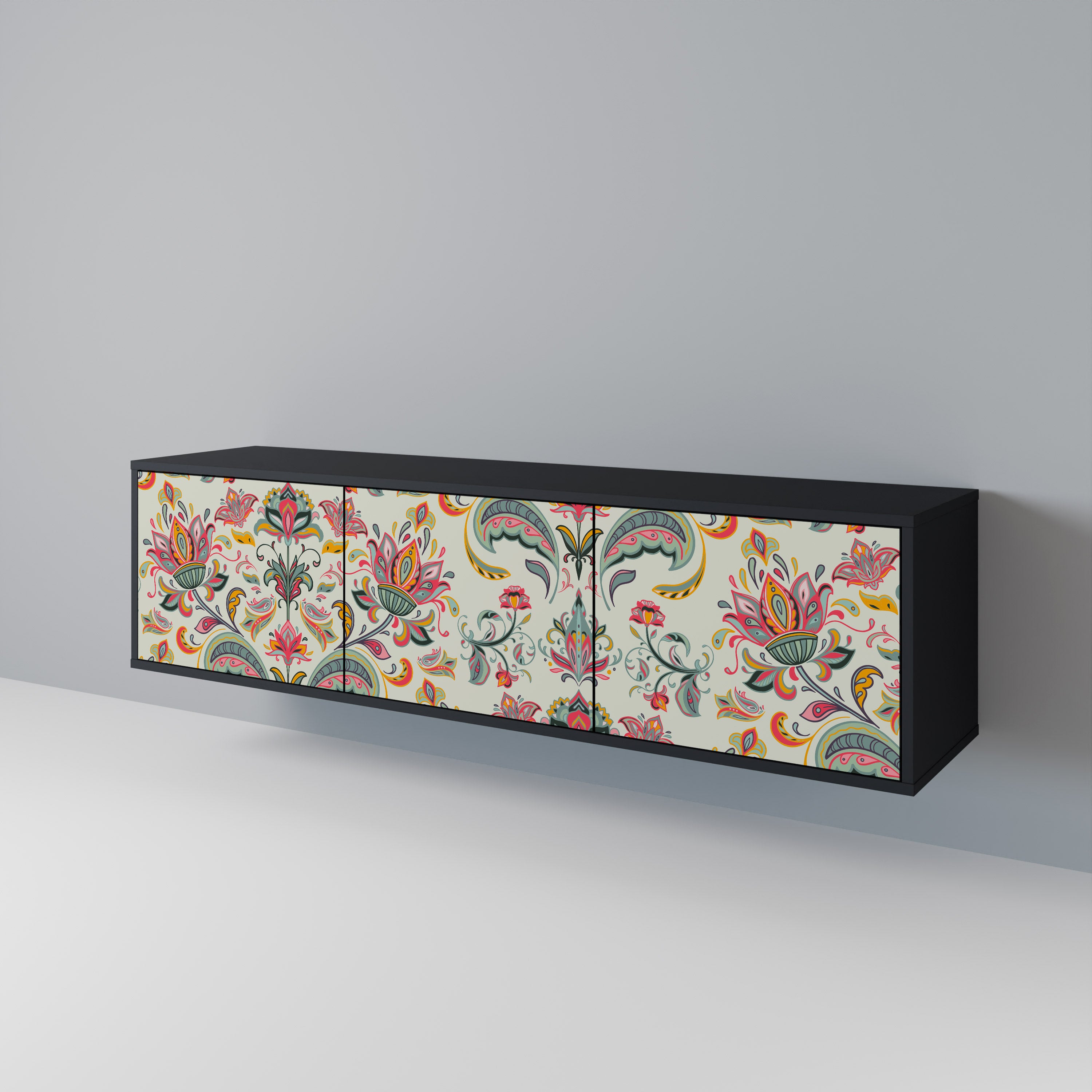 ORGANIC FOLKLORE 3-Door TV Stand in Black Finish