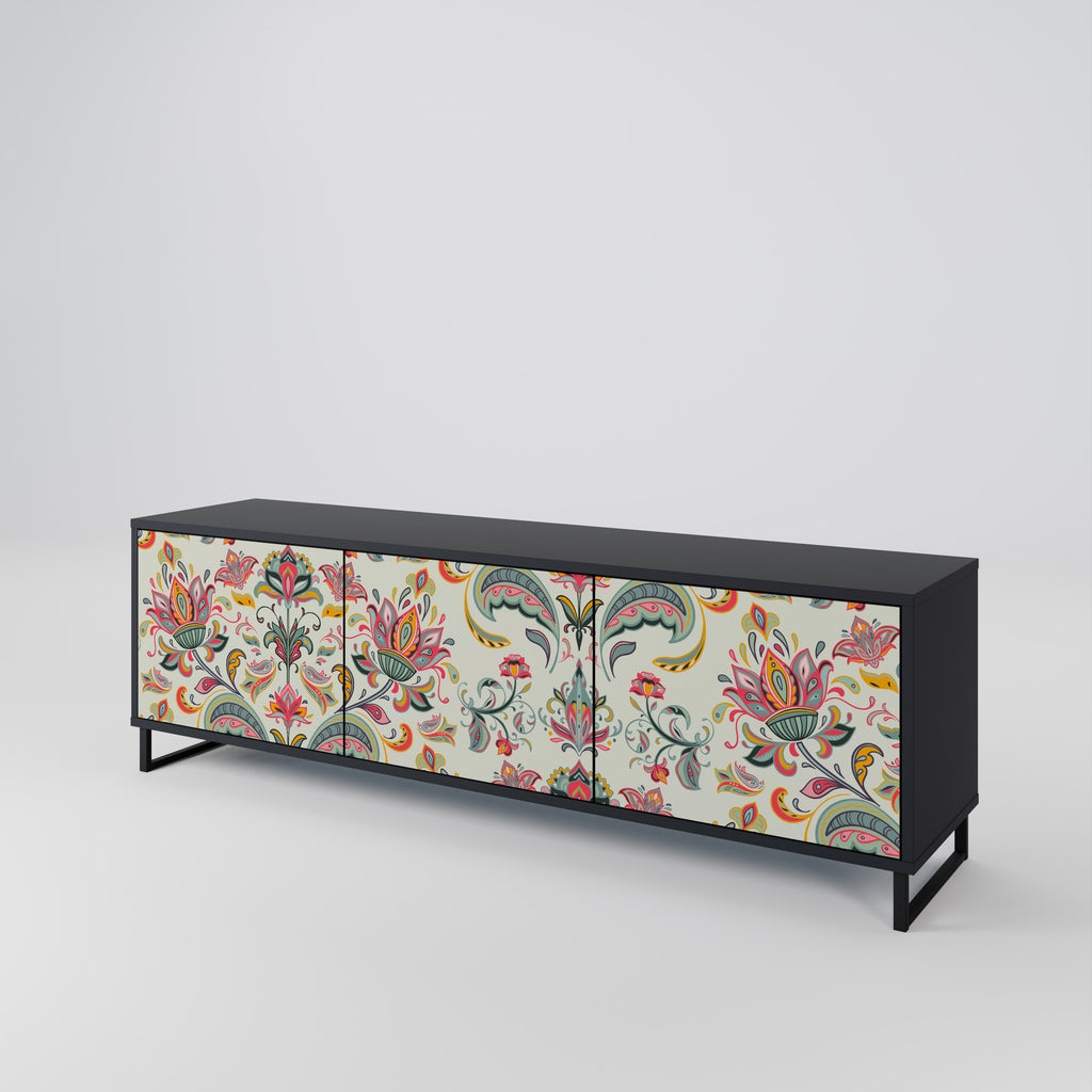 ORGANIC FOLKLORE 3-Door TV Stand in Black Finish