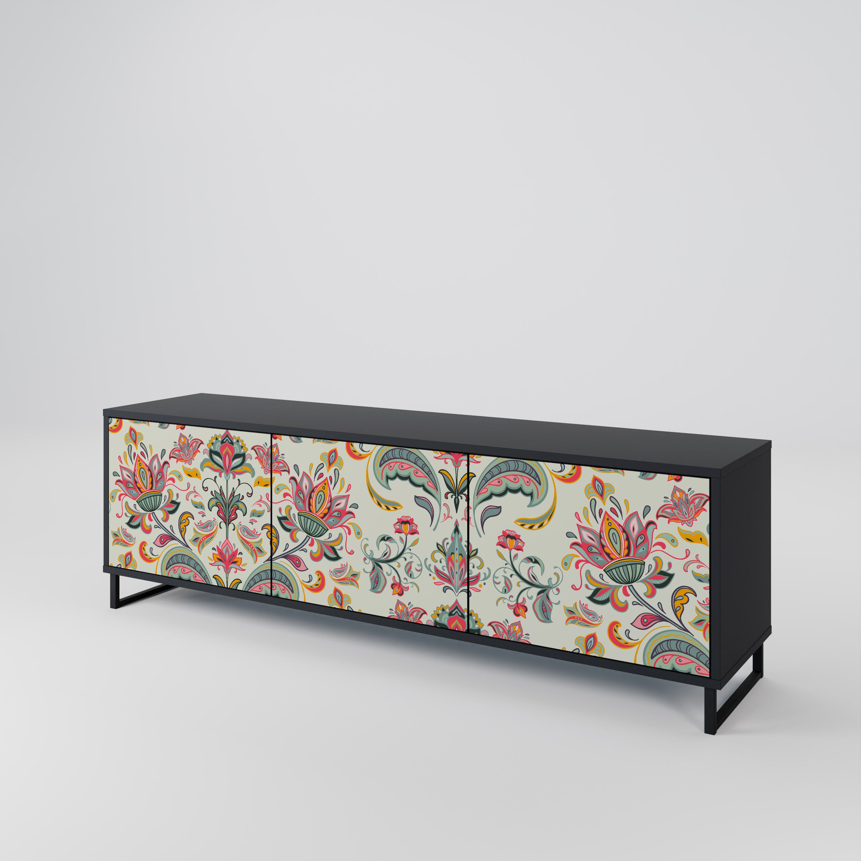 ORGANIC FOLKLORE 3-Door TV Stand in Black Finish