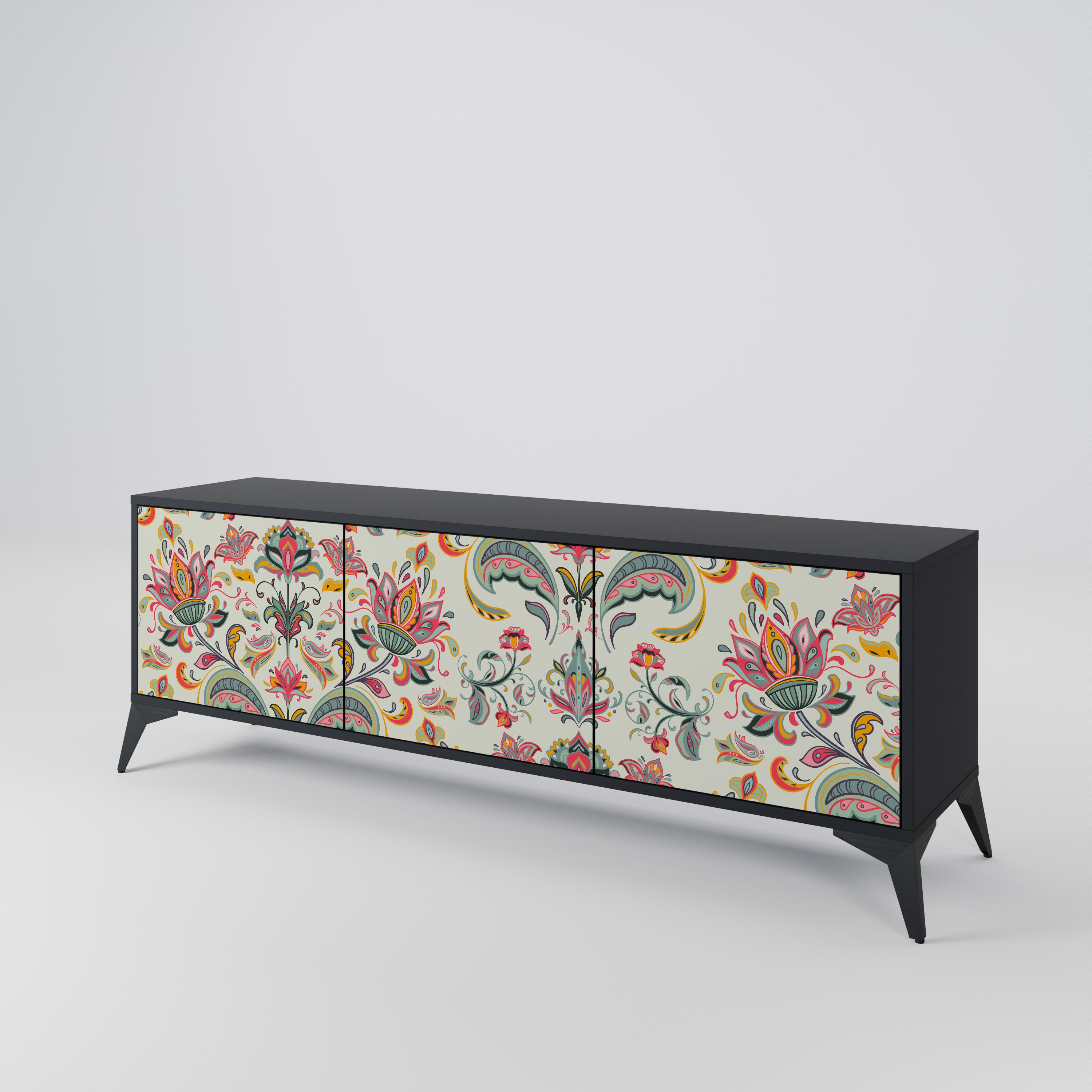 ORGANIC FOLKLORE 3-Door TV Stand in Black Finish