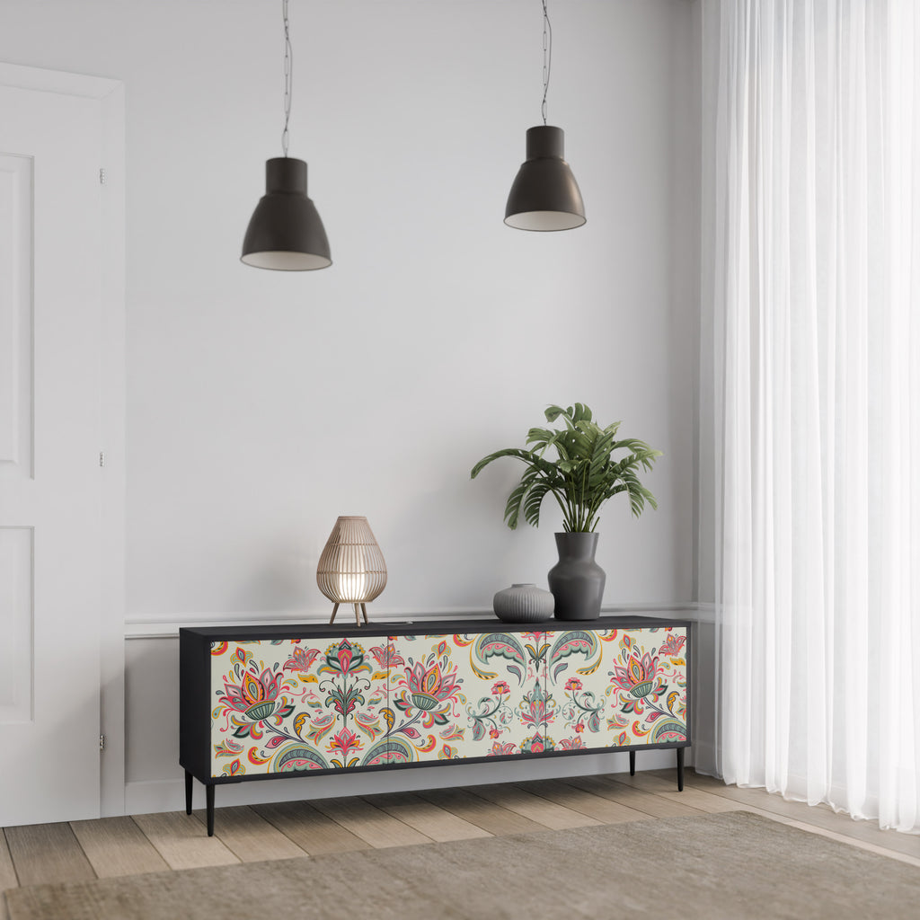 ORGANIC FOLKLORE 3-Door TV Stand in Black Finish