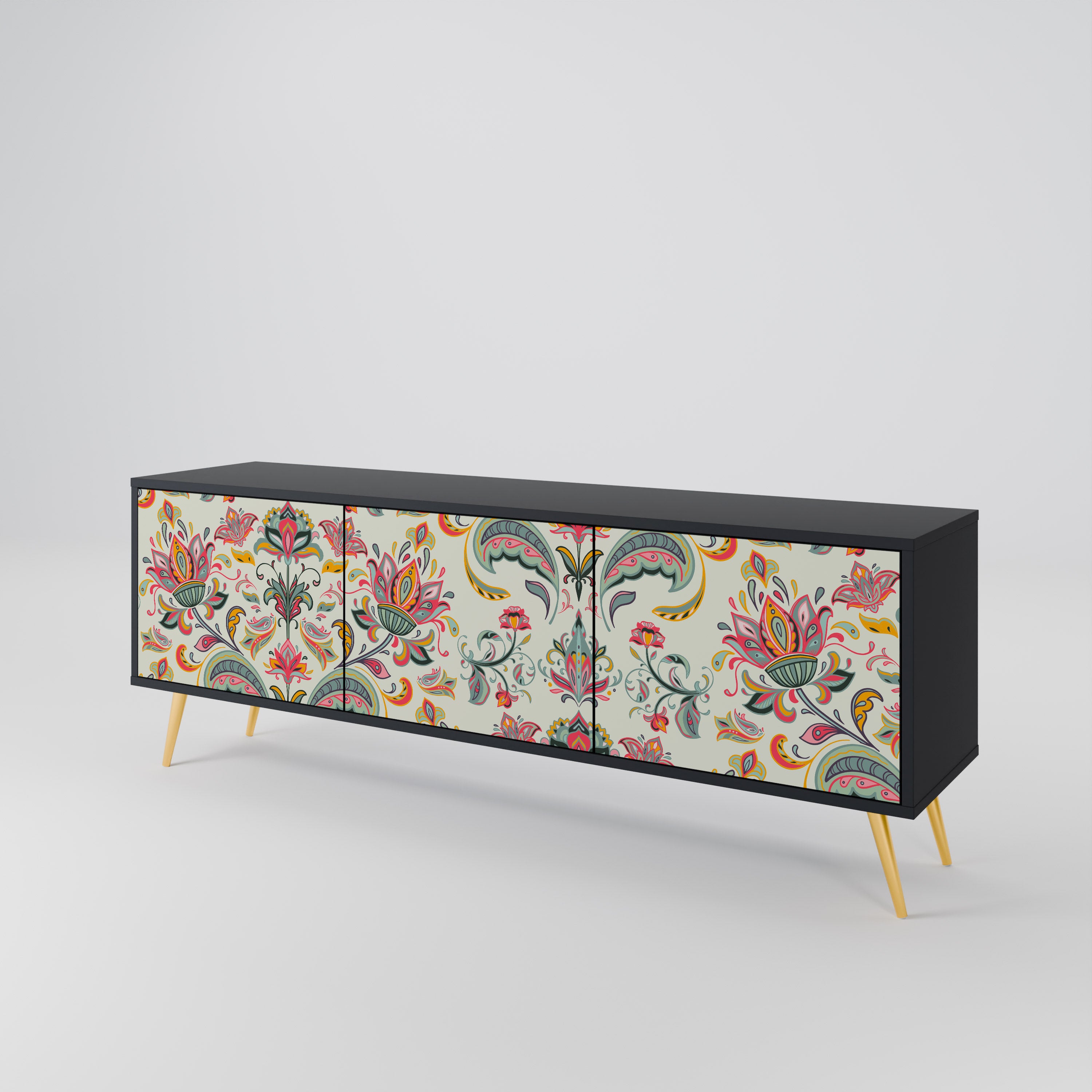 ORGANIC FOLKLORE 3-Door TV Stand in Black Finish