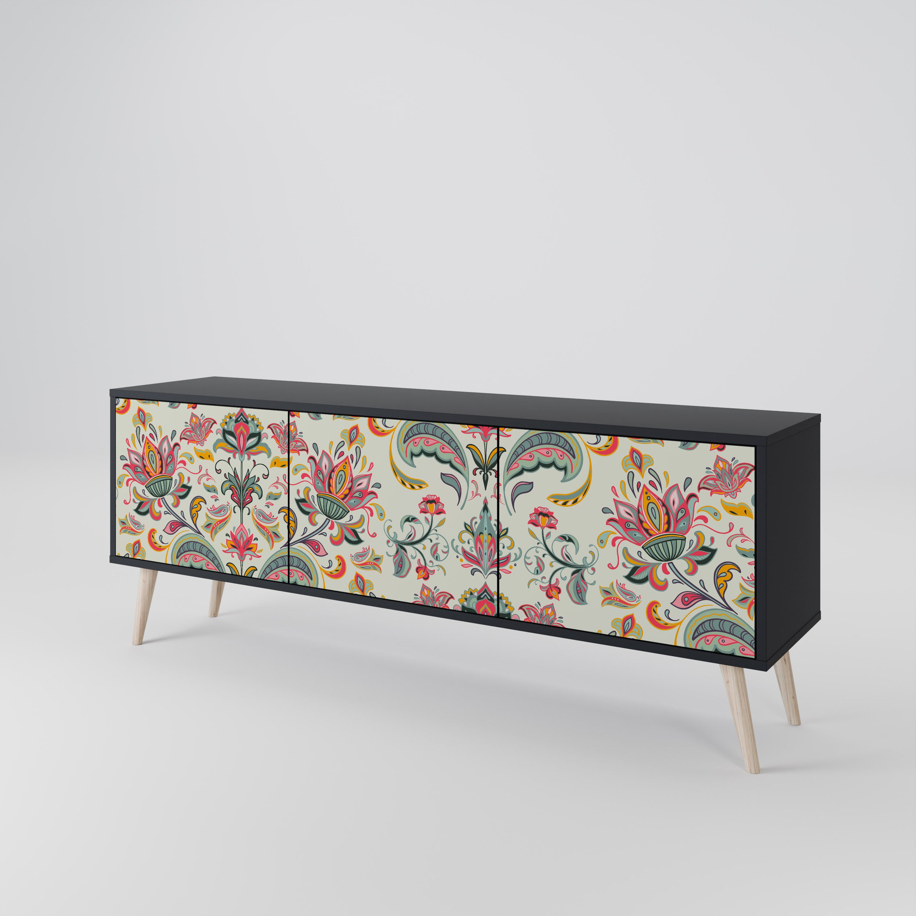 ORGANIC FOLKLORE 3-Door TV Stand in Black Finish
