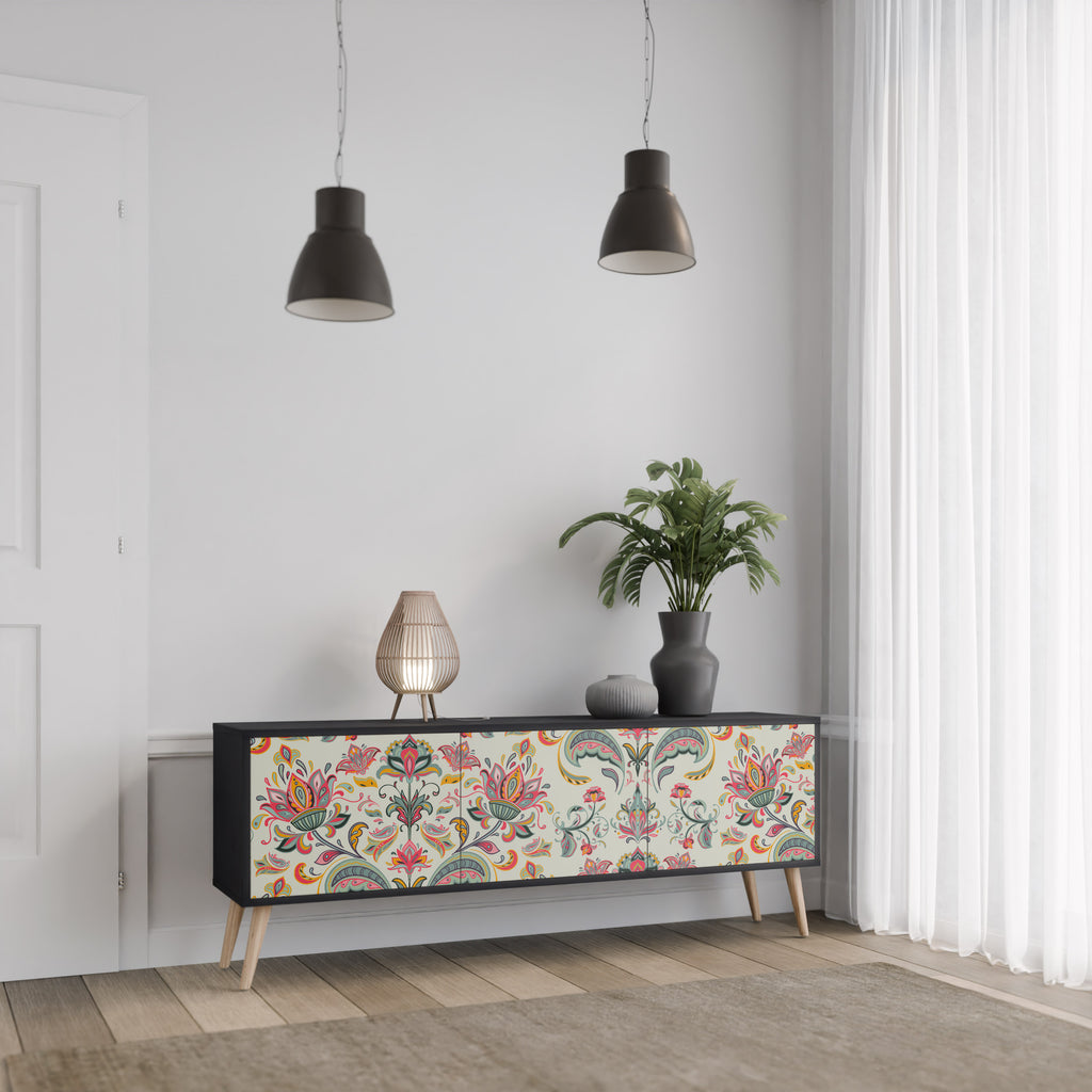 ORGANIC FOLKLORE 3-Door TV Stand in Black Finish