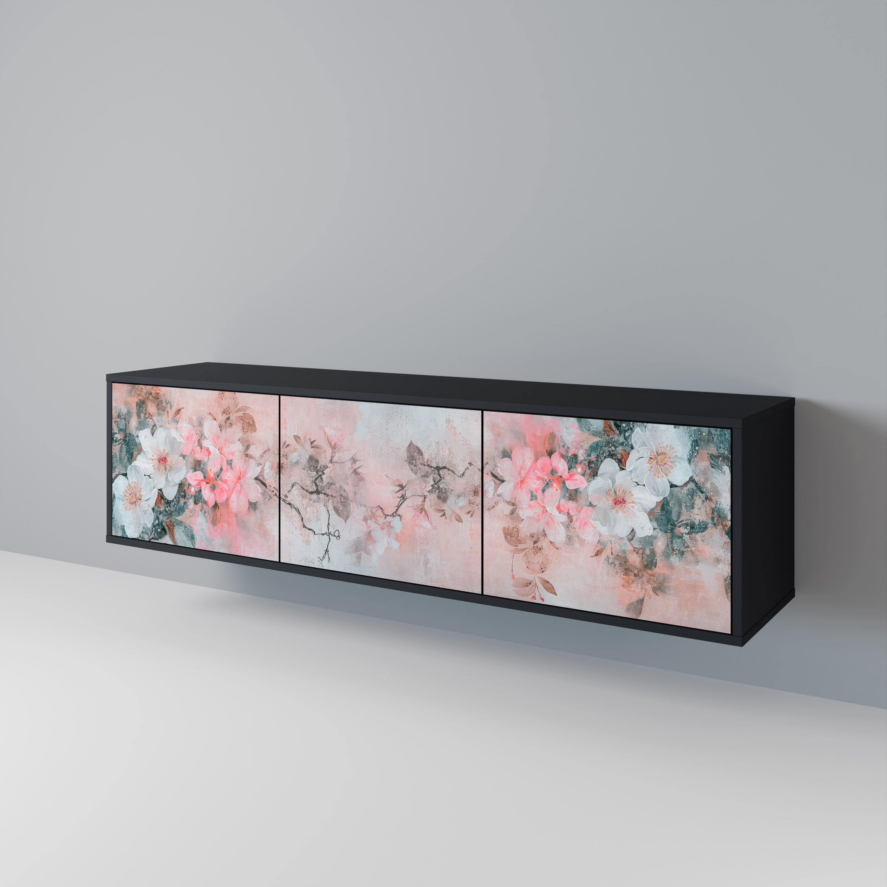 CHERRY BLOSSOM 3-Door TV Stand in Black Finish
