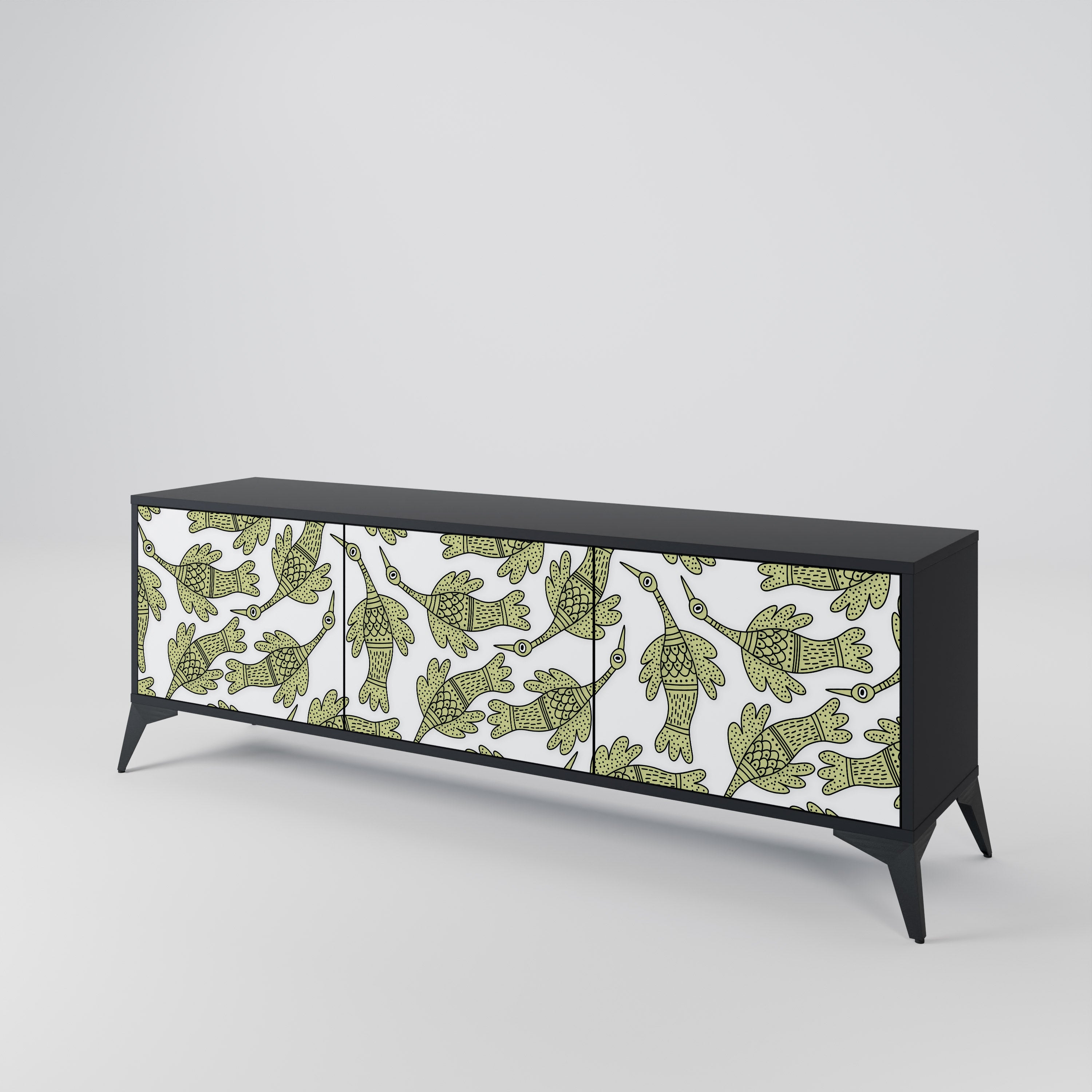 SEEDLING SONGBIRD 3-Door TV Stand in Black Finish