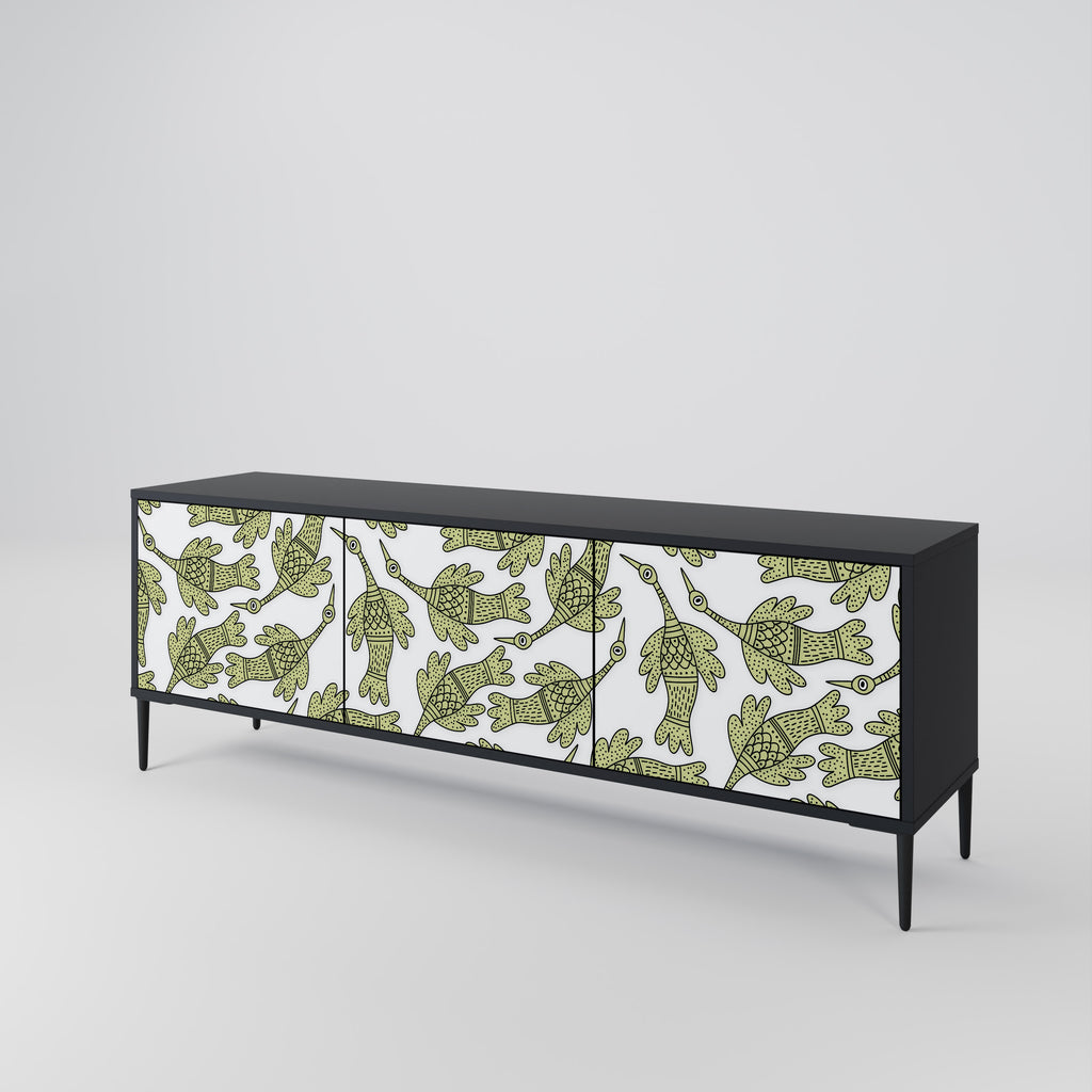 SEEDLING SONGBIRD 3-Door TV Stand in Black Finish