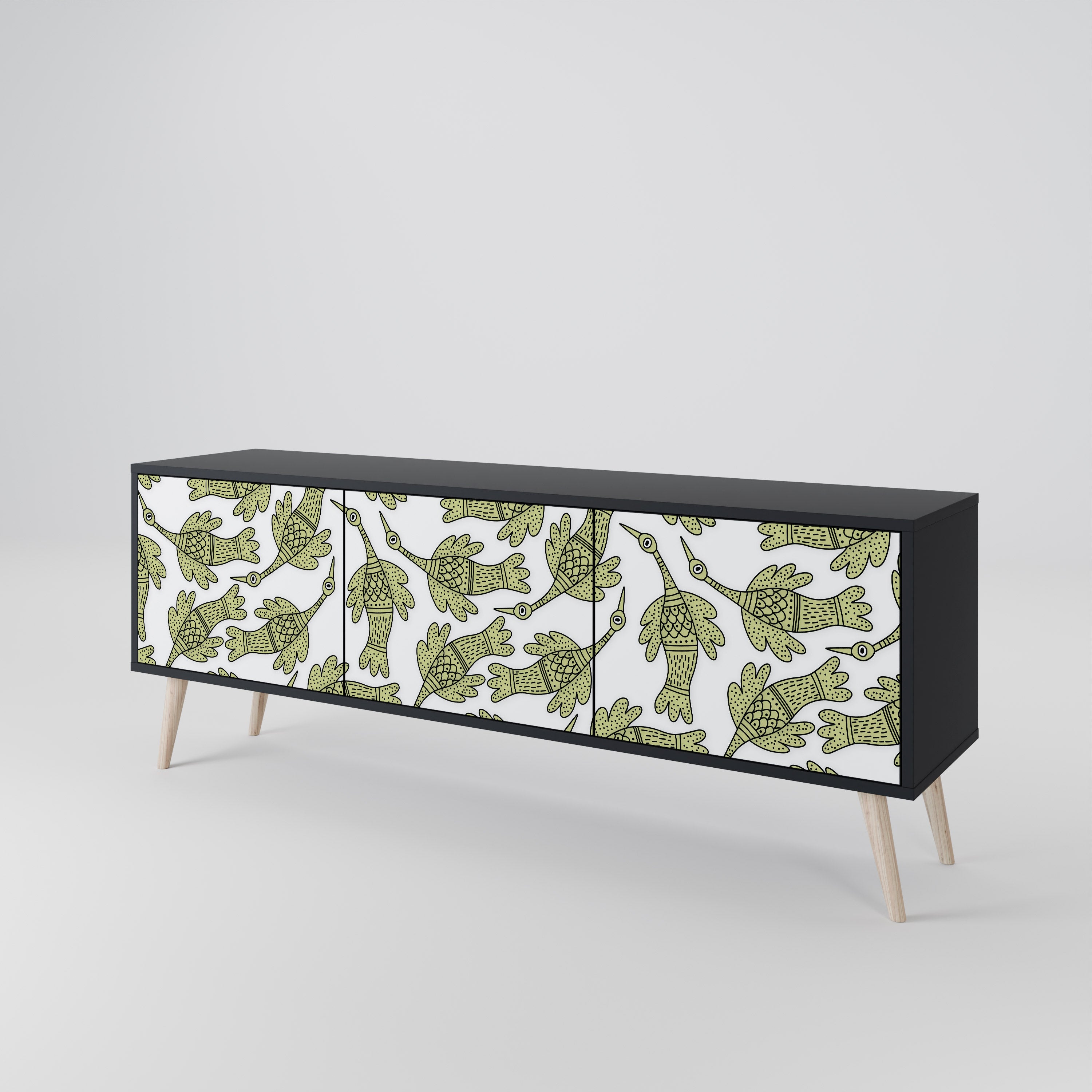 SEEDLING SONGBIRD 3-Door TV Stand in Black Finish